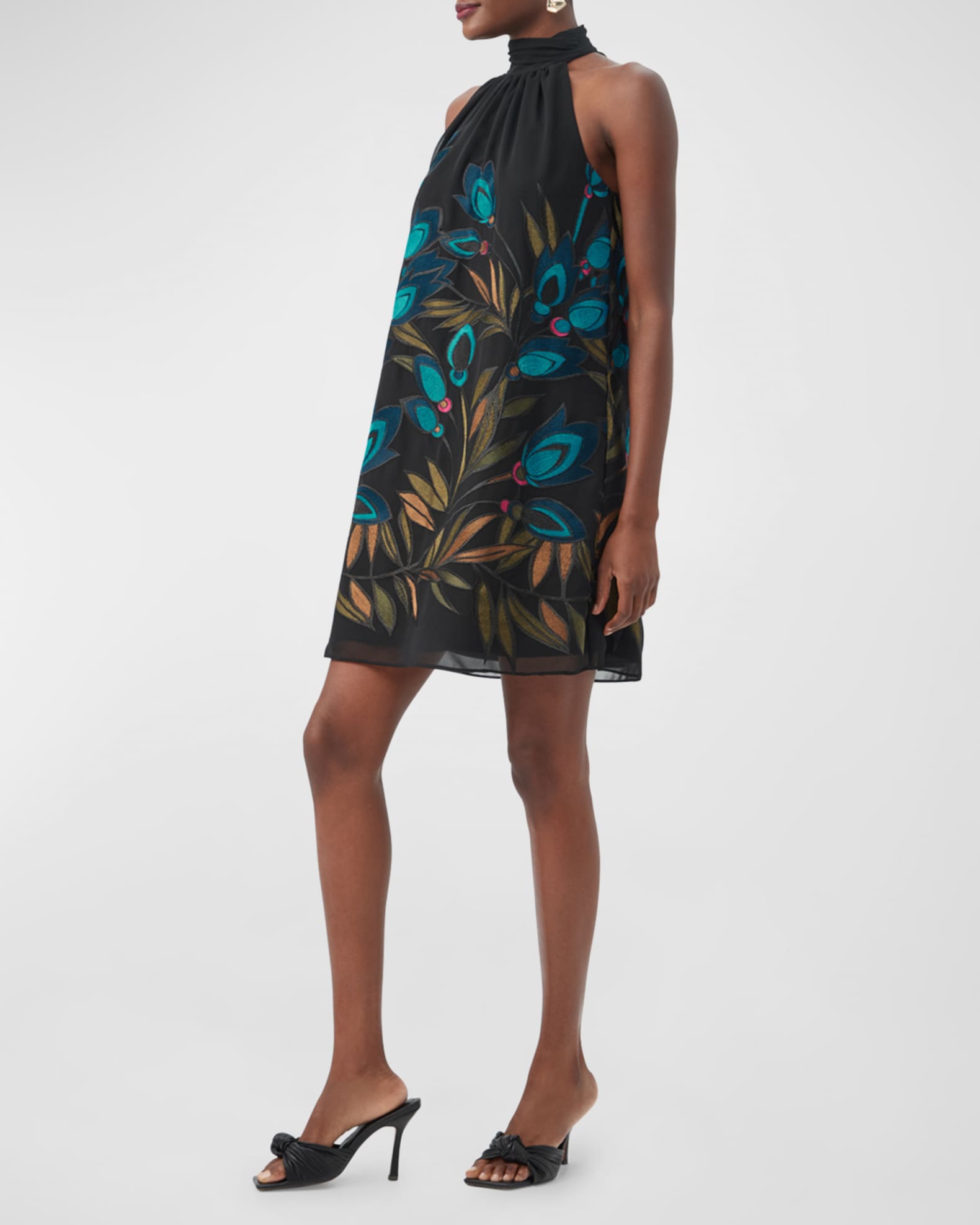 Zana Floral-Embroidered Halter Mini Dress 1