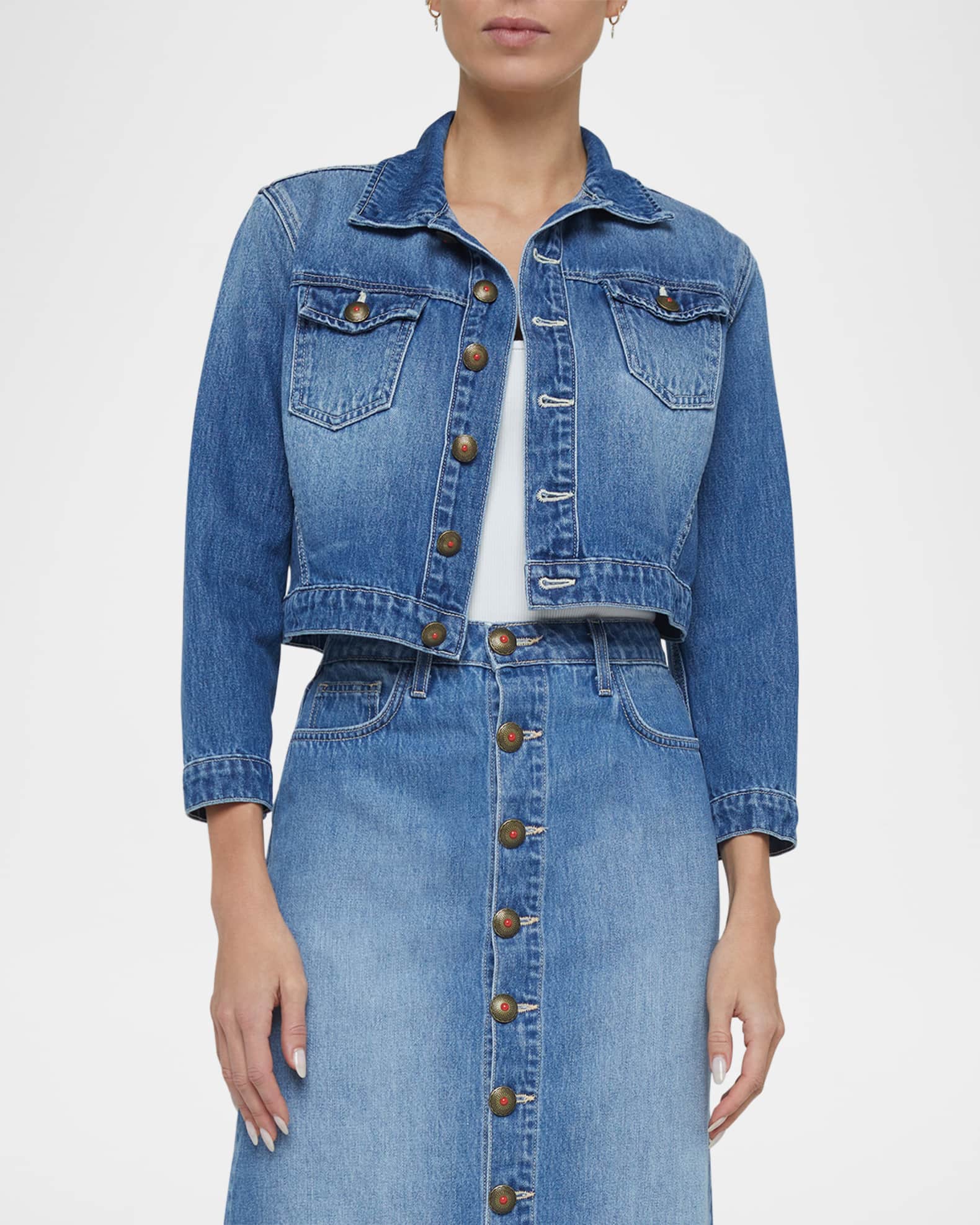 L'Agence Koda Cropped Denim Jacket | Neiman Marcus