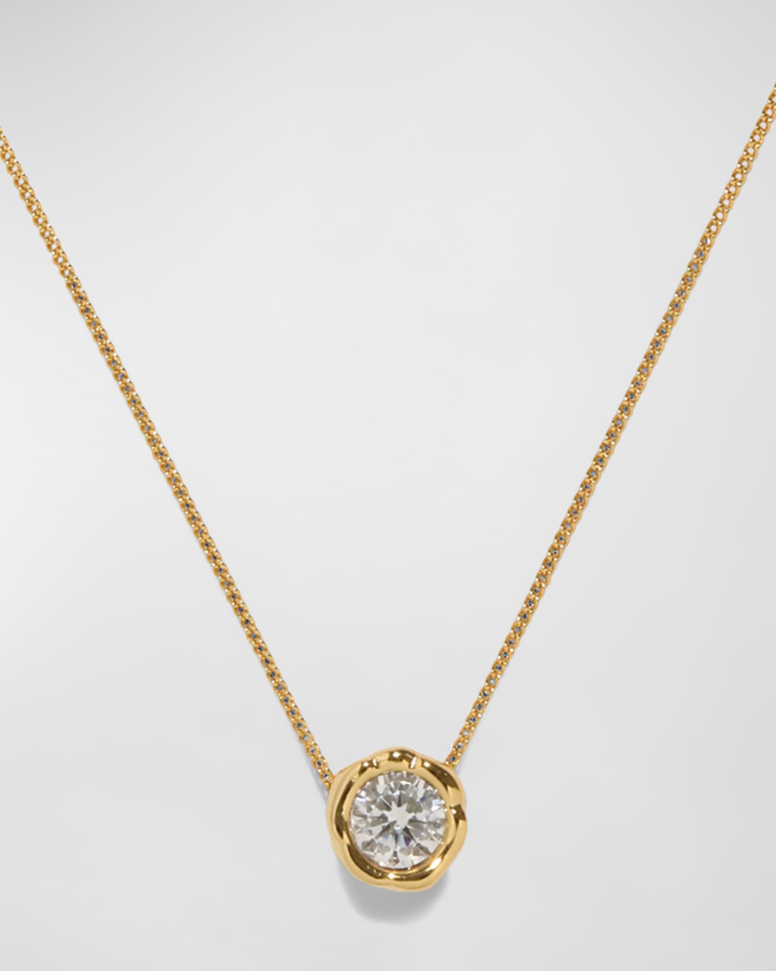 Asterales Gold Molten Cubic Zirconia Solitaire Necklace 0
