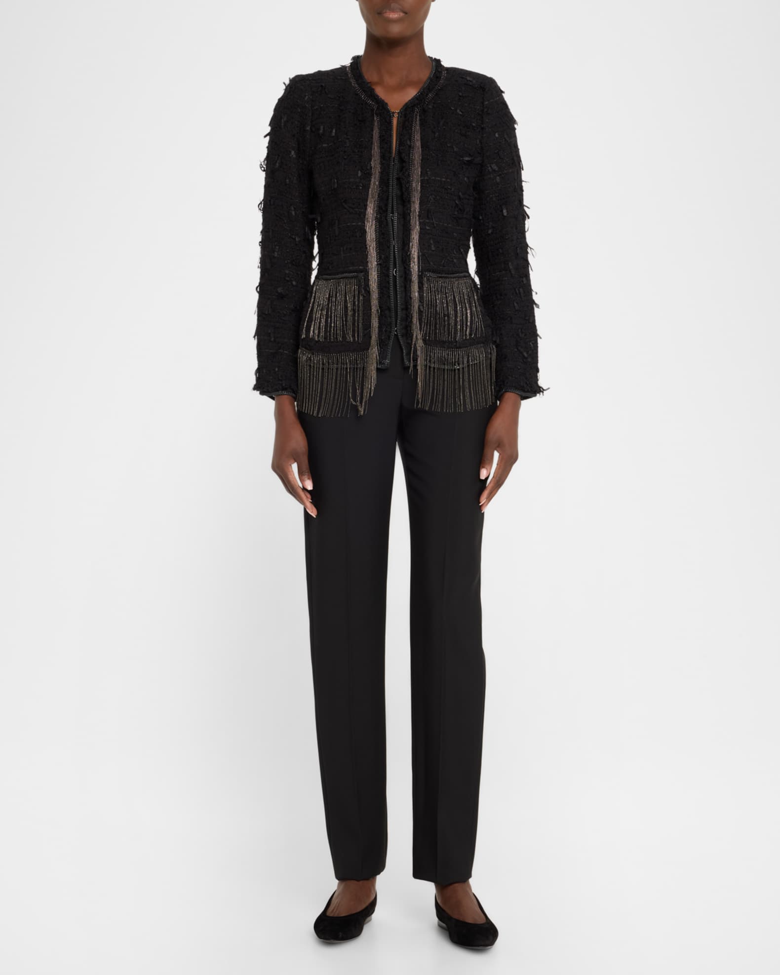 Leyla Chain-Trim Fringe Tweed Jacket 1