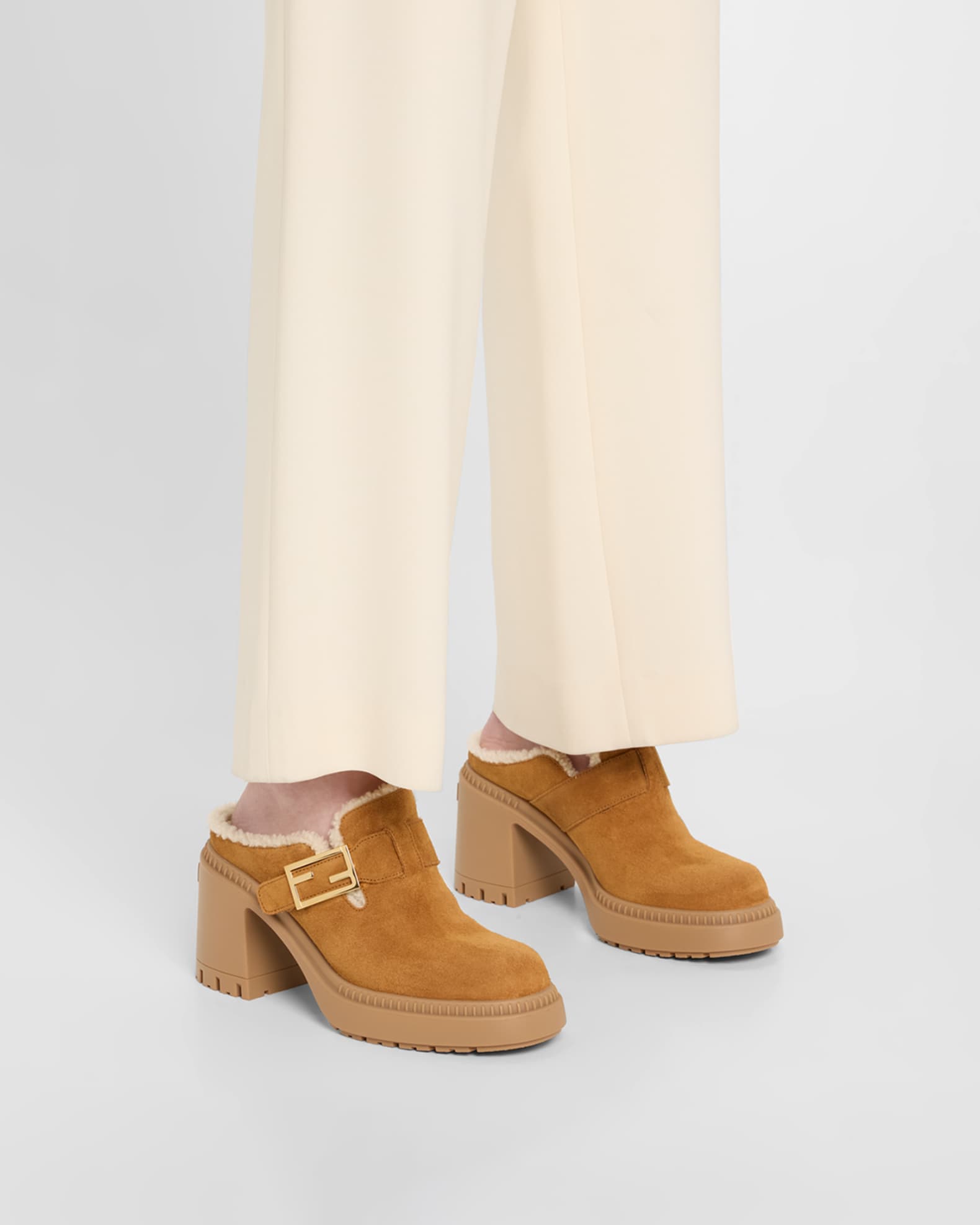 Shearling-Lined Leather Platform Mules  1
