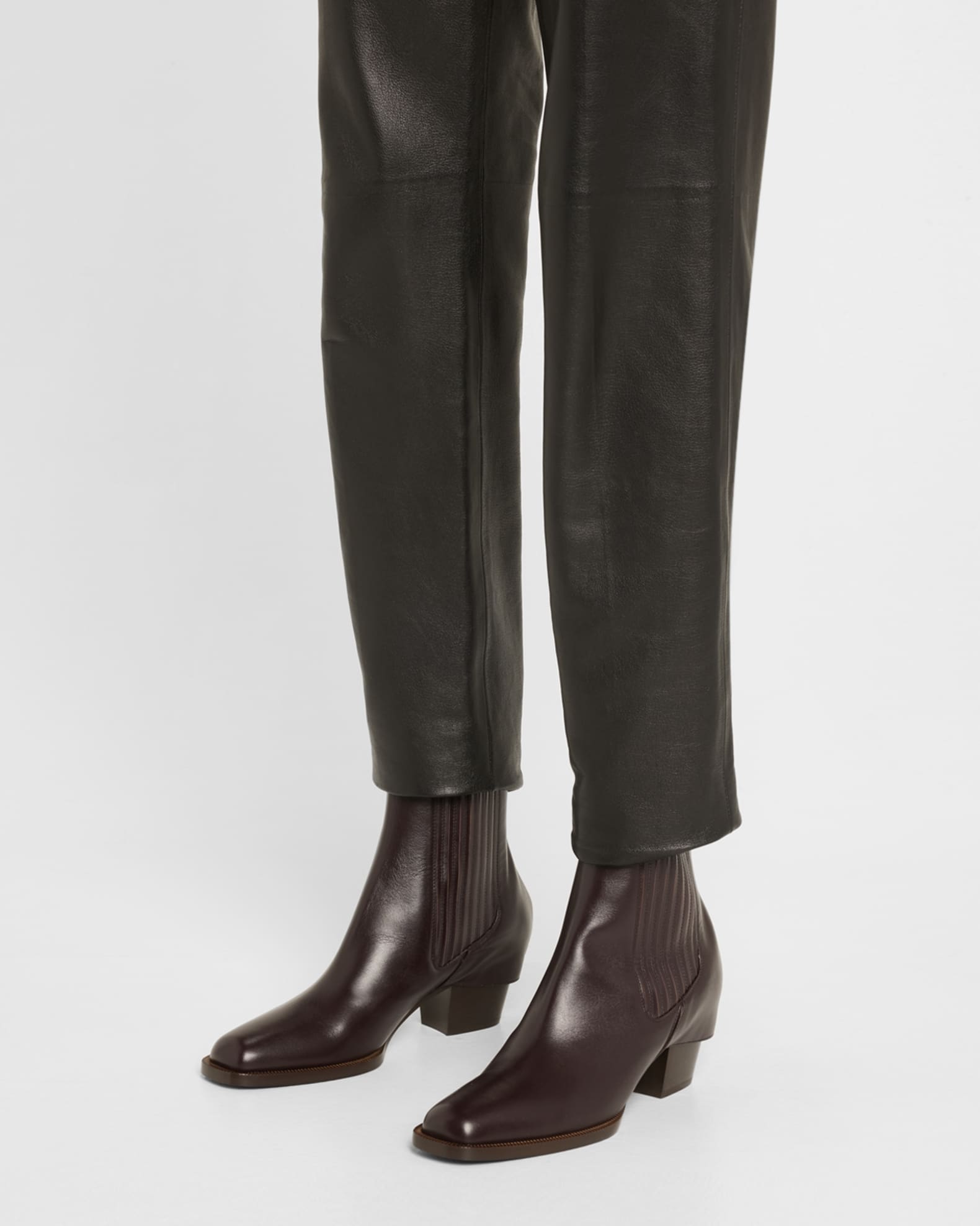 Almond-Toe Calf Leaher Boots  1