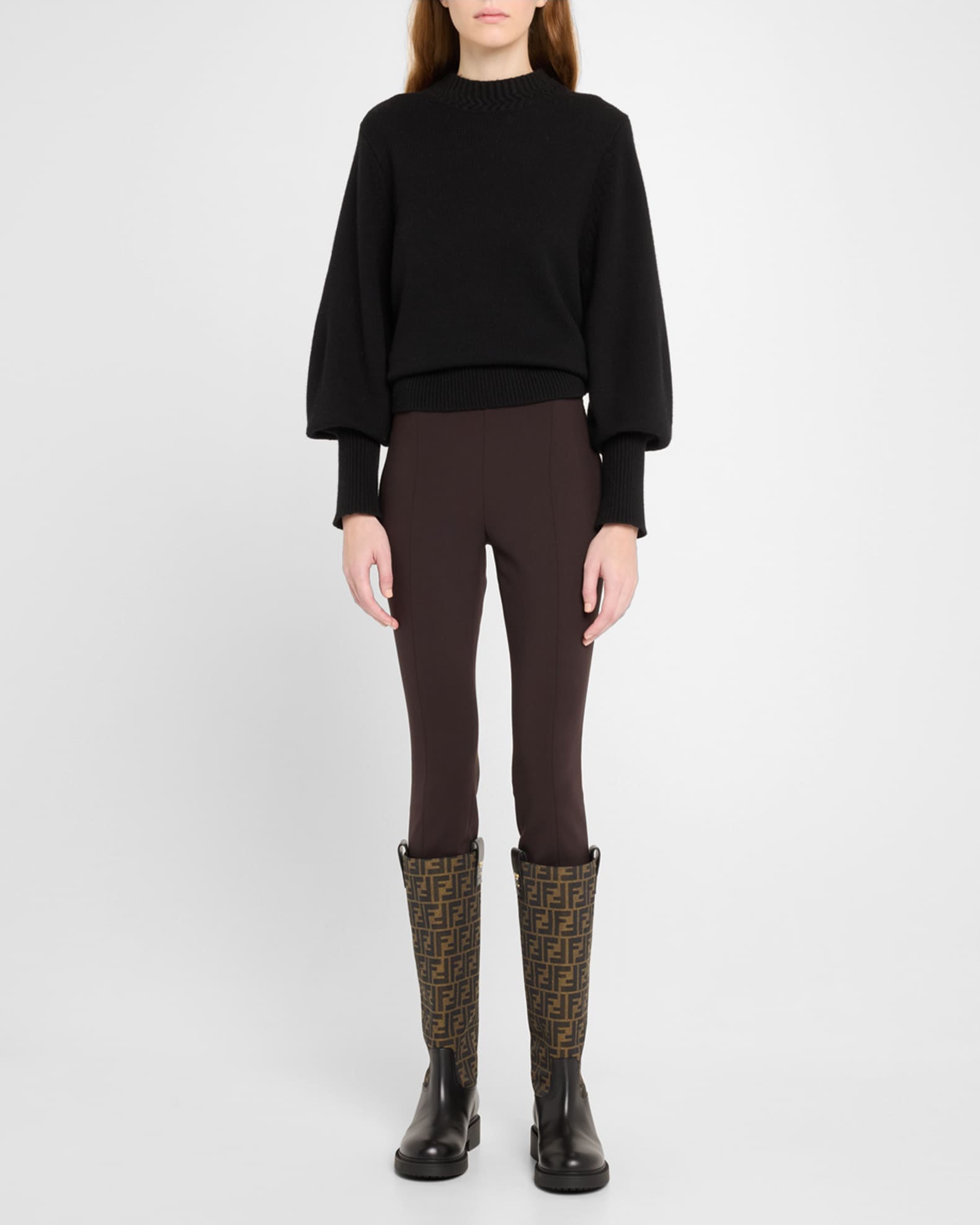 Fendi Filo FF Canvas & Leather Knee-High Boots | Neiman Marcus