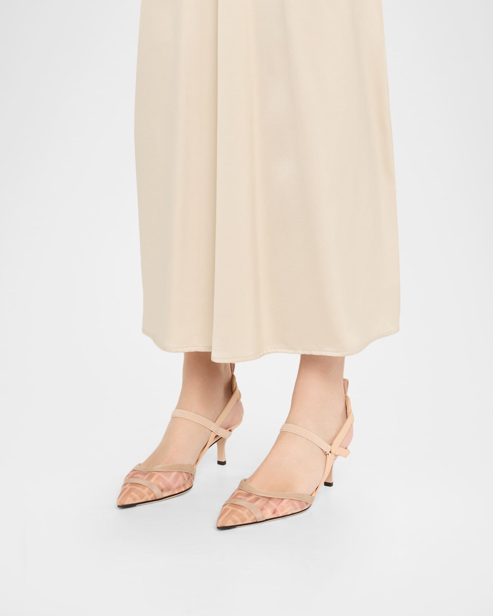 Fendi Colibri FF Mesh Slingback Kitten-Heel Pumps | Neiman