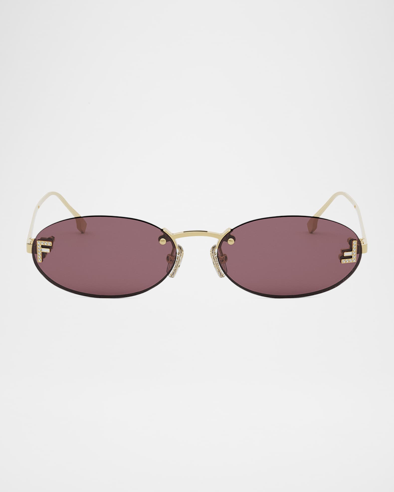 Fendi FF Crystal Metal Oval Sunglasses | Neiman Marcus