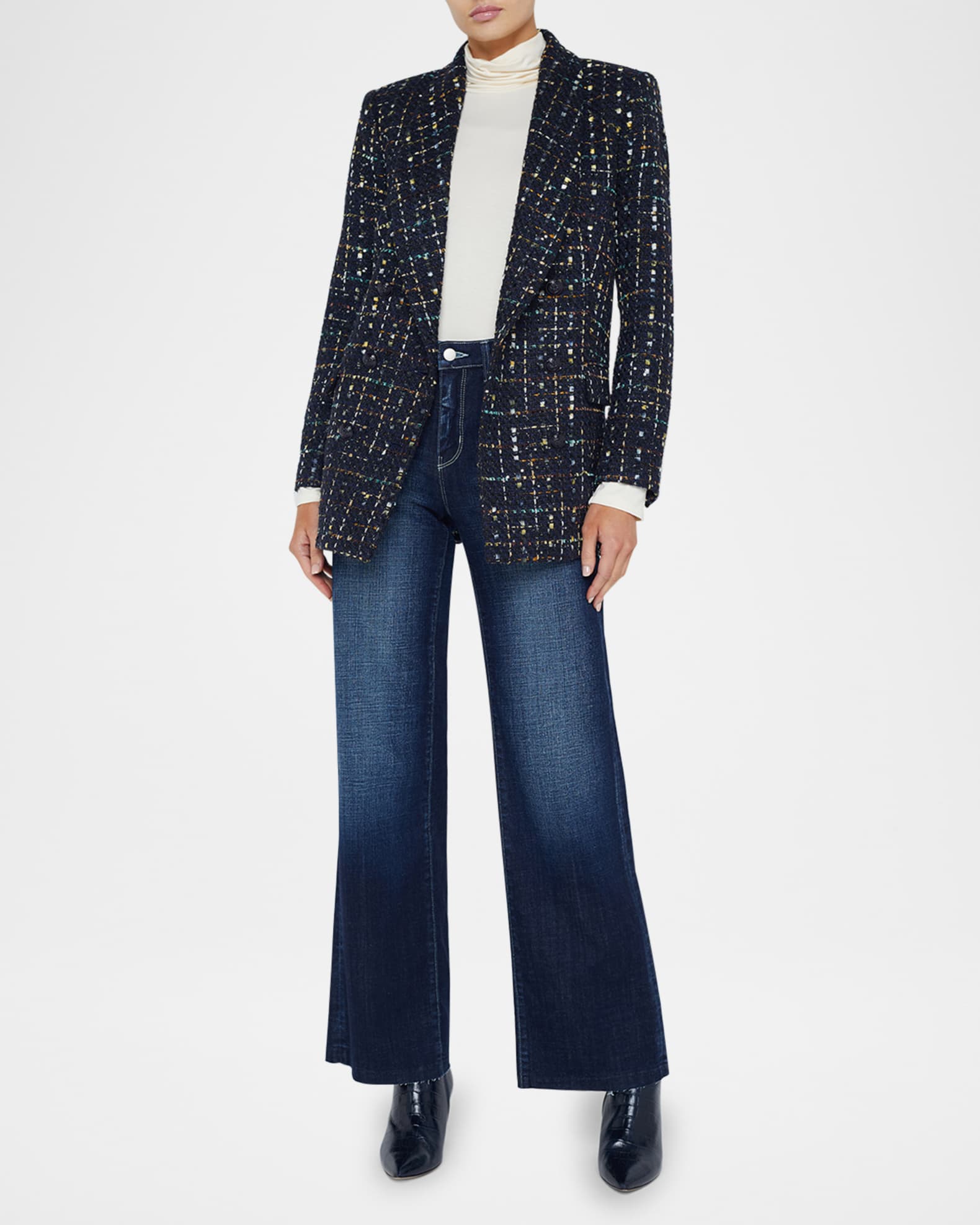 L agence Jayda Tweed Blazer in Midnight Mustard Plaid