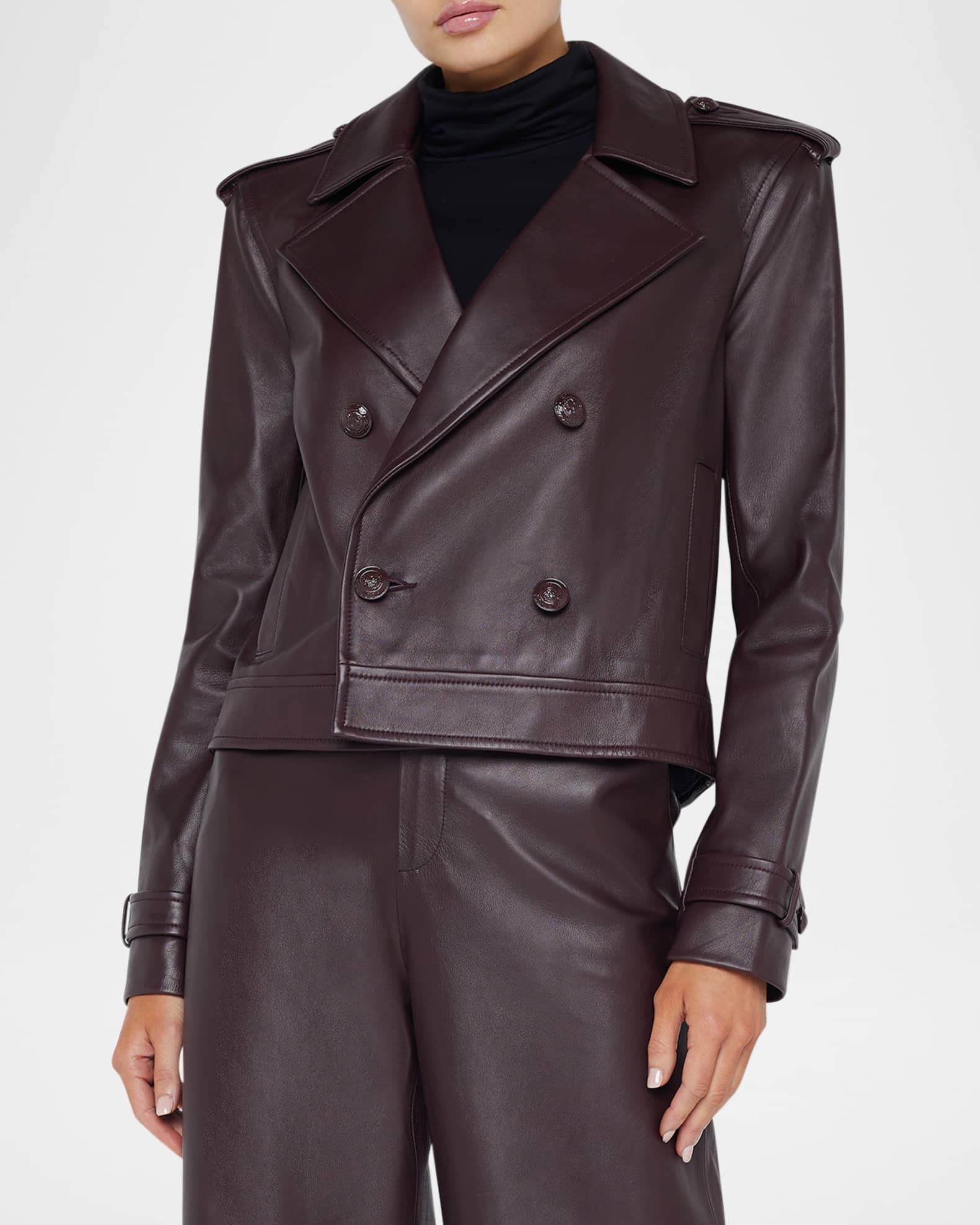 Xoey Cropped Leather Trench Coat