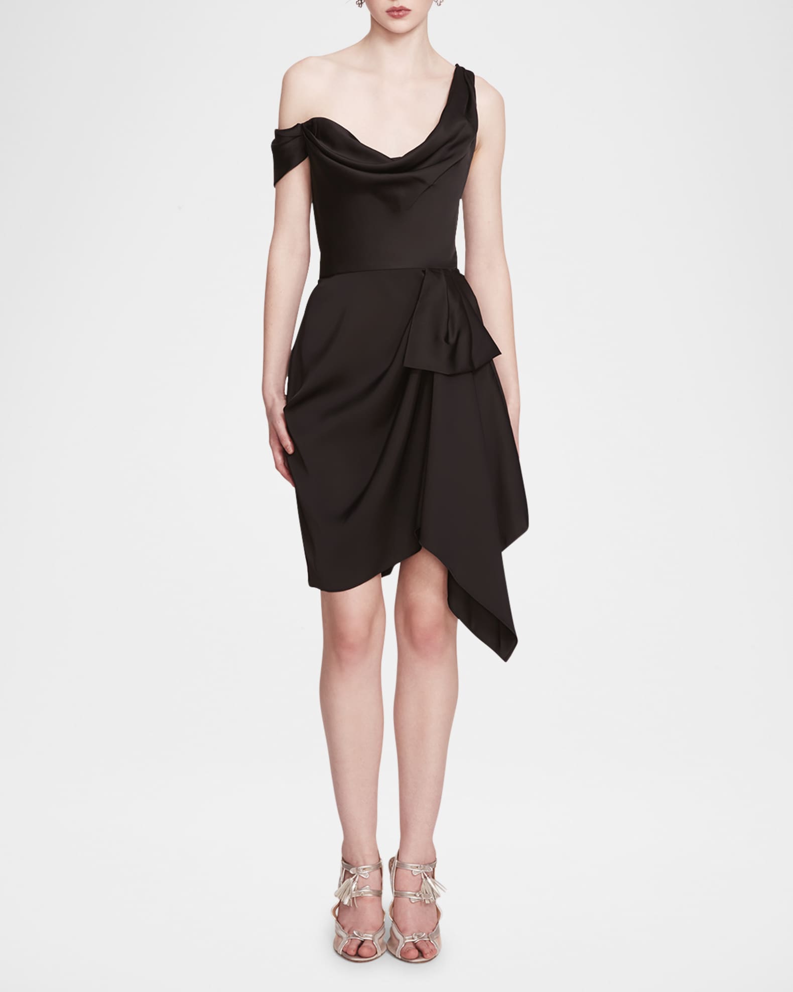 Marchesa Notte Draped One Shoulder Satin Dress Multi