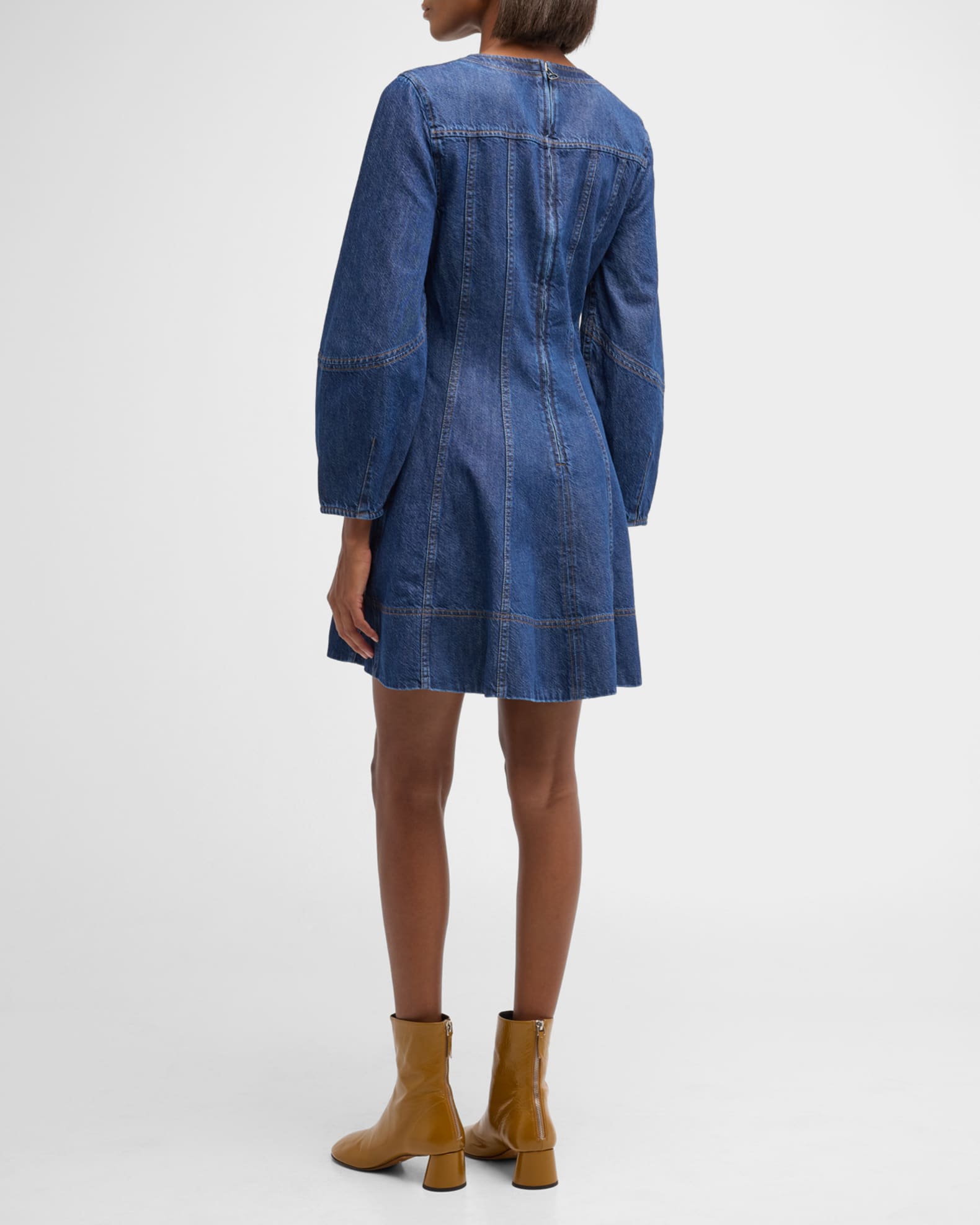 Mini Vestido Gap Organic Algodón Puff Sleeve Denim Mujer Azul