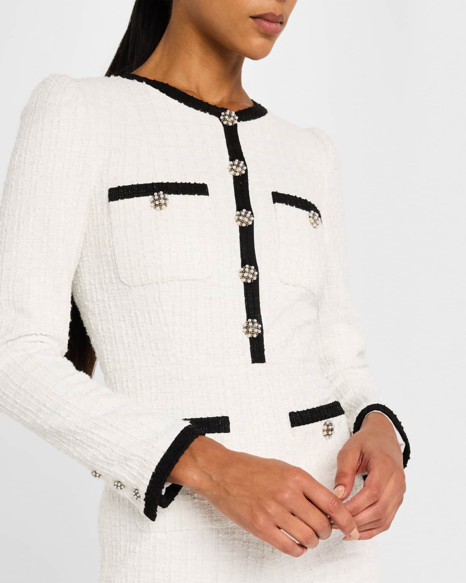 Alice + Olivia Shiloh Button-Front Tweed Romper | Neiman Marcus