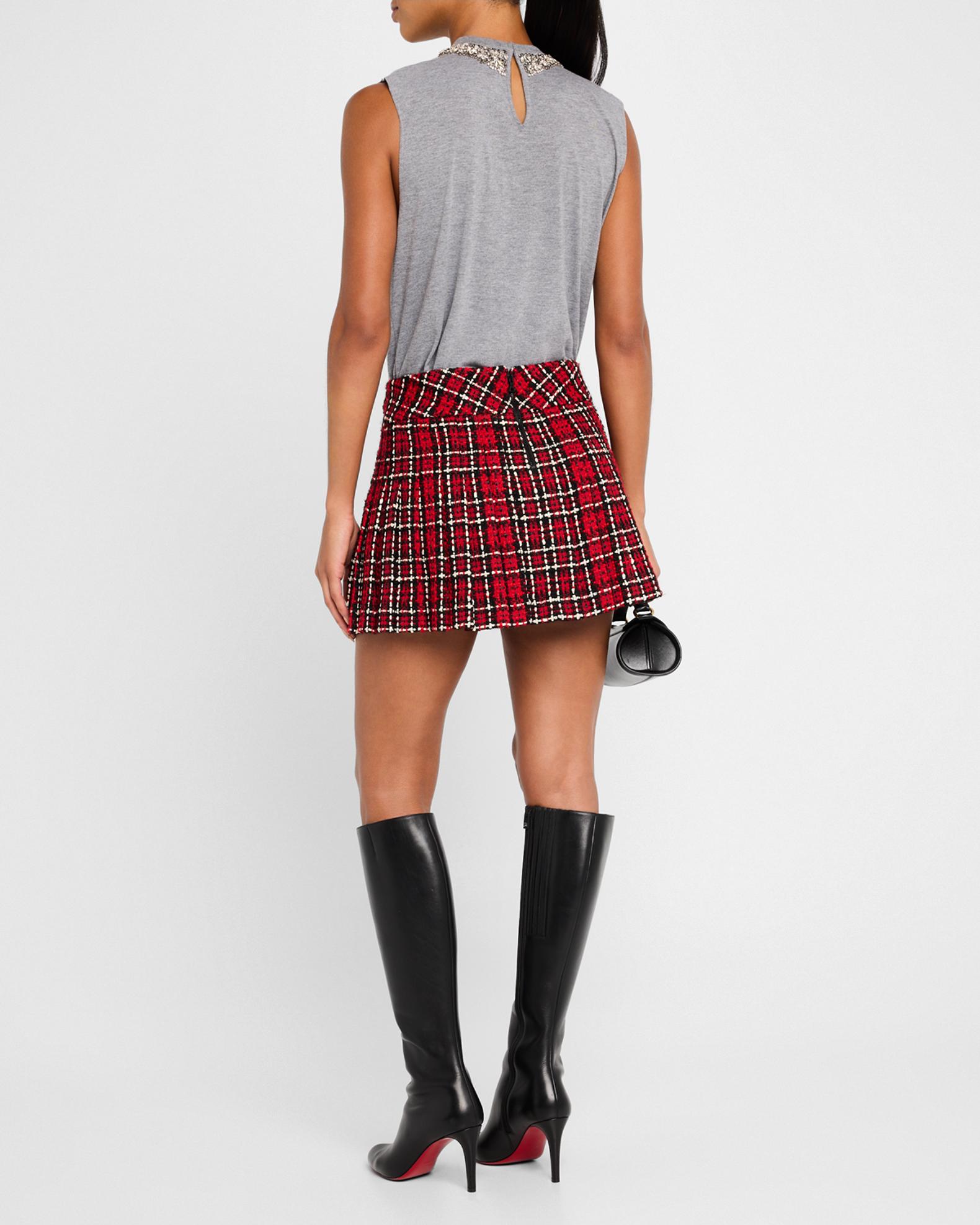 Chouyatou Women's Plaid Pleated Mini Skirt With Removable Suspenders - A-Line, High Waisted, Vintage Style (Red, Medium)