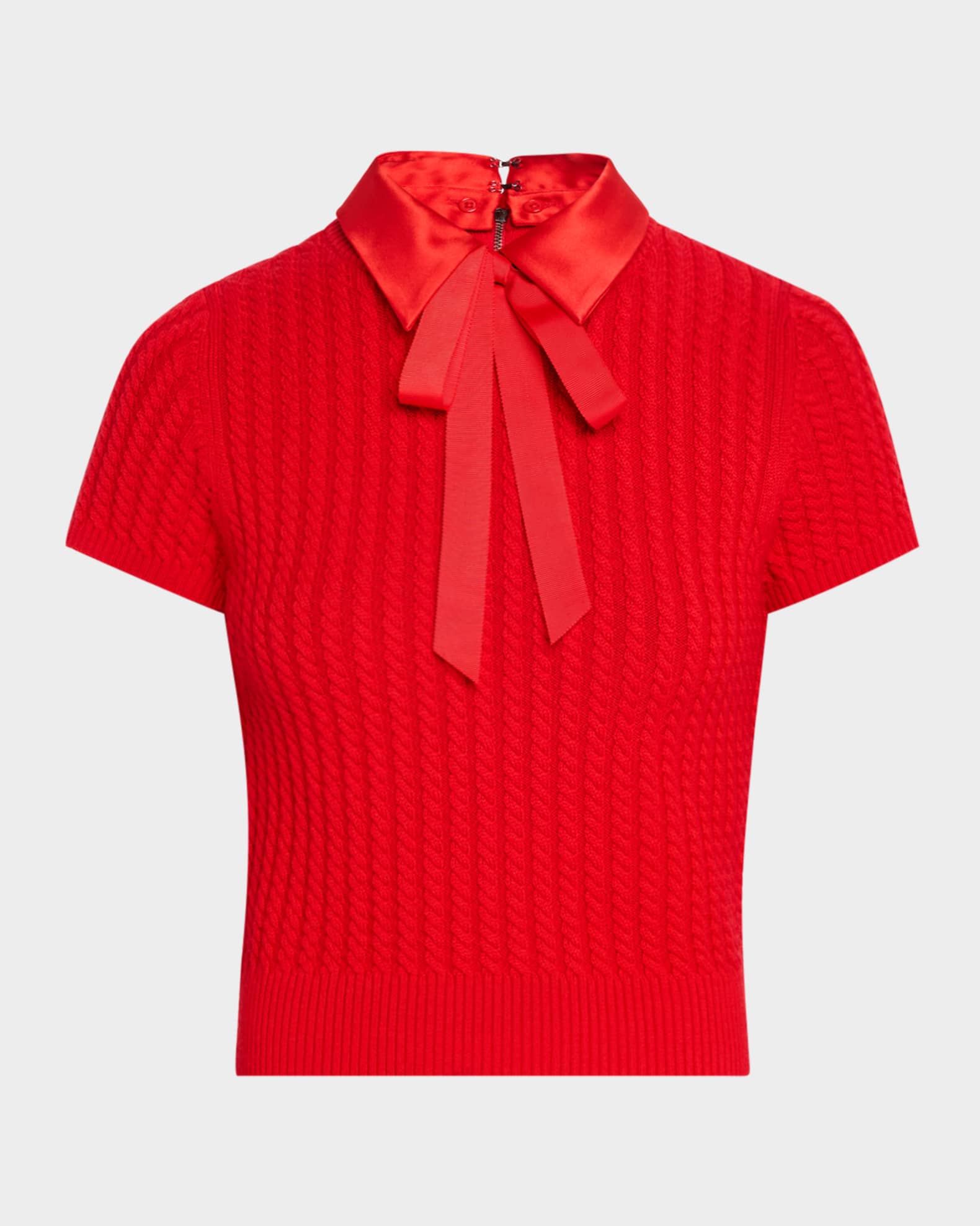 Alice Olivia Abbott Short Sleeve Collared Tie Pullover Neiman Marcus