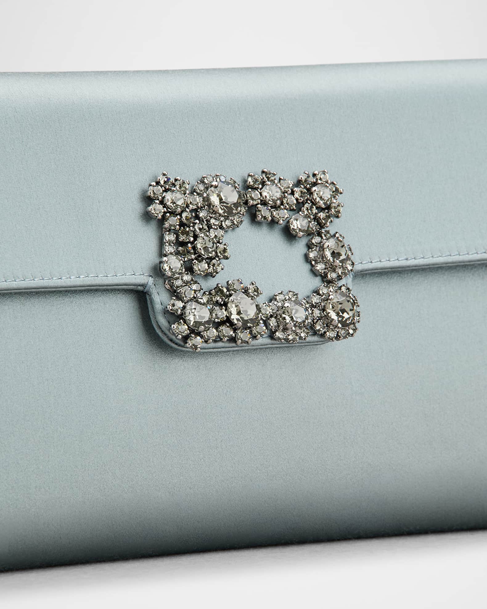 Roger Vivier Flower Buckle Envelope Flap Satin Clutch Bag
