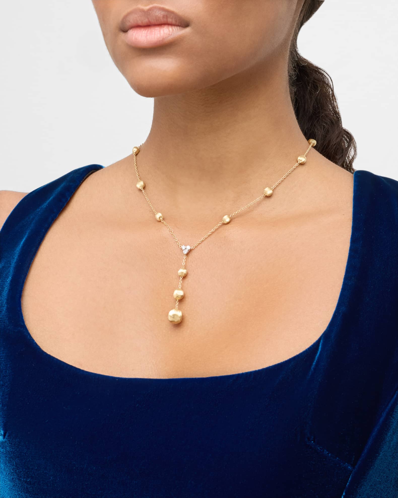 18K Yellow Gold Y Drop Necklace with 3 Diamonds 1