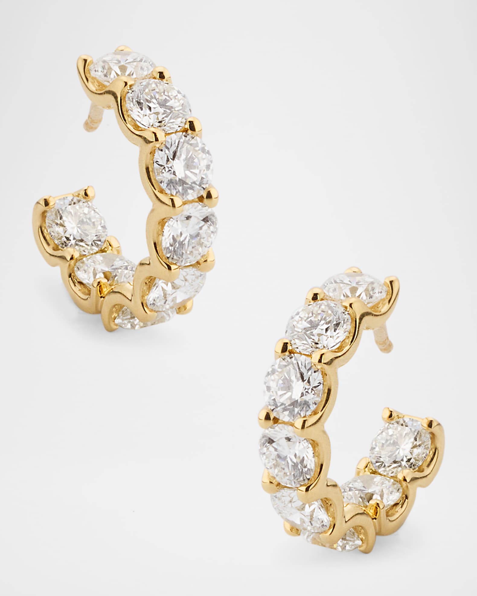 18K Yellow Gold Inside Out Diamond Hoop Earrings, 4.0tcw, 0.5"L 0