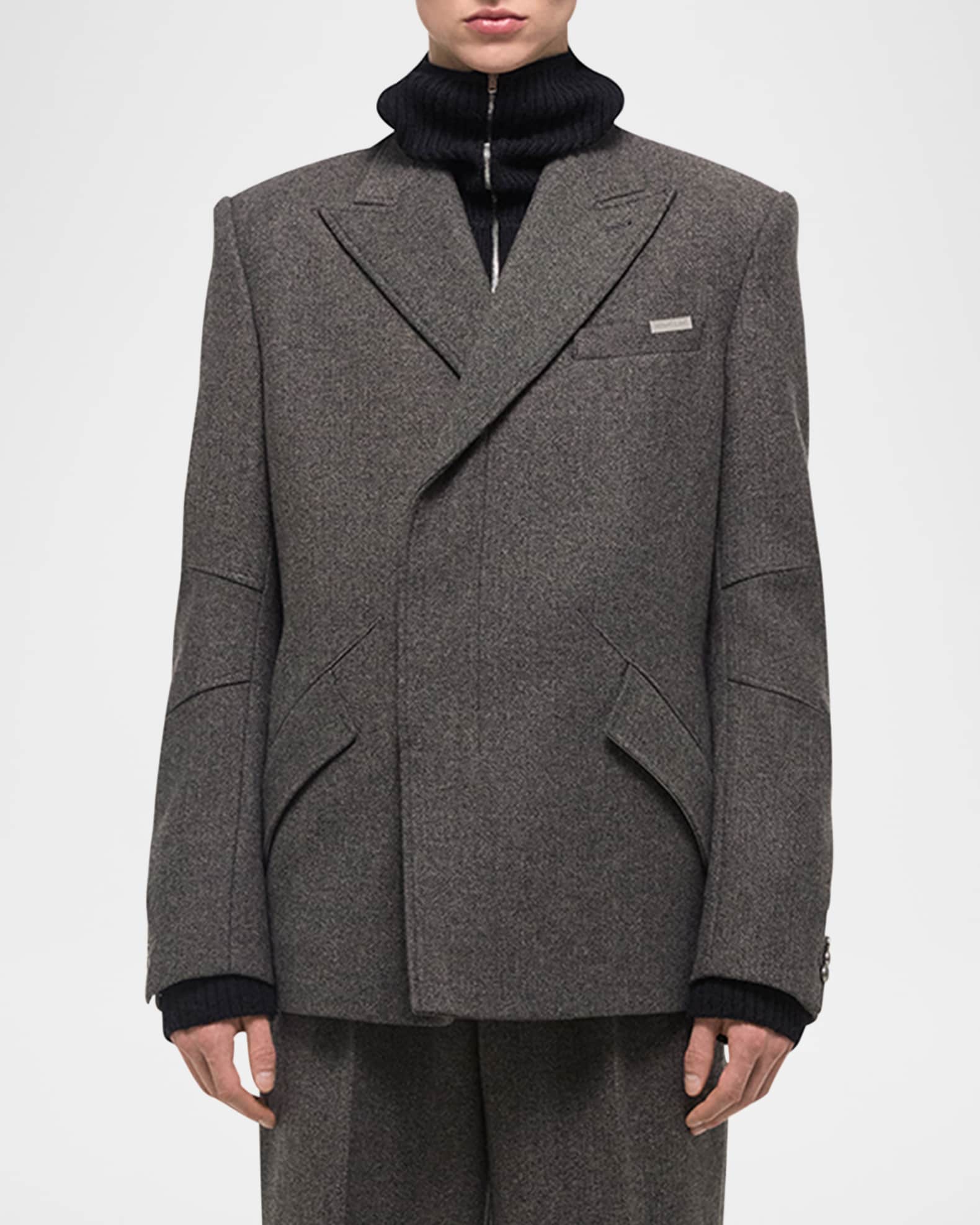 Men’s Melange Wool Asymmetric Blazer 1