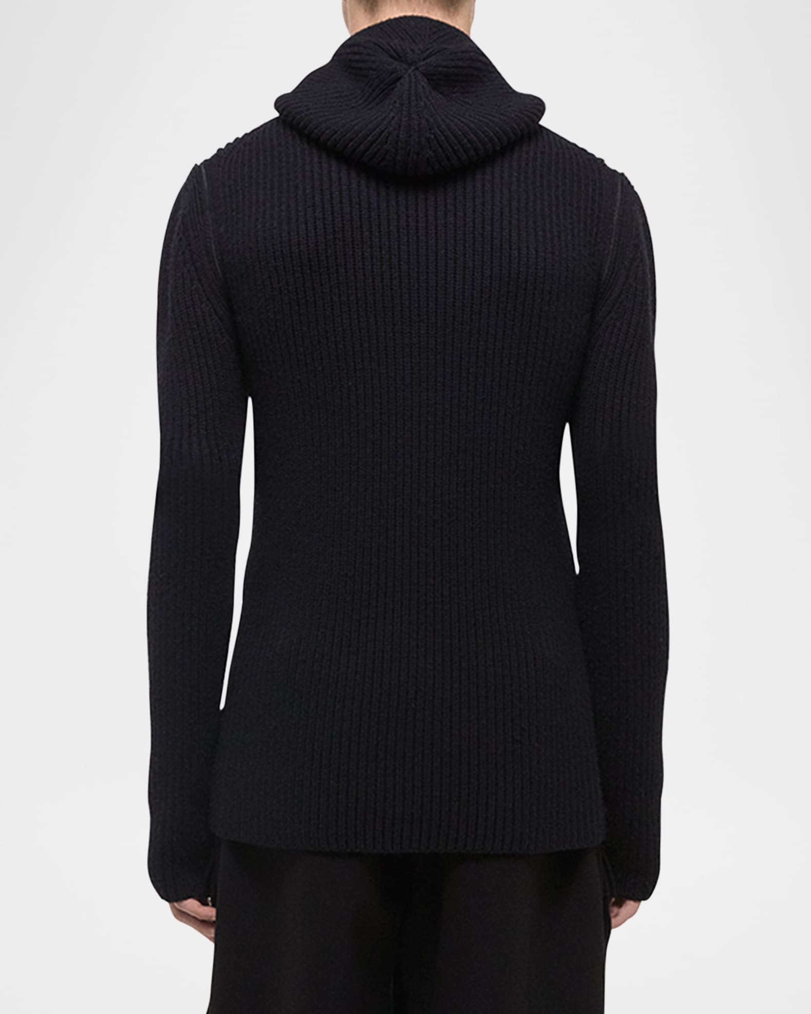 Helmut Lang Men's Ribbed Zip-Shoulder Balaclava Sweater