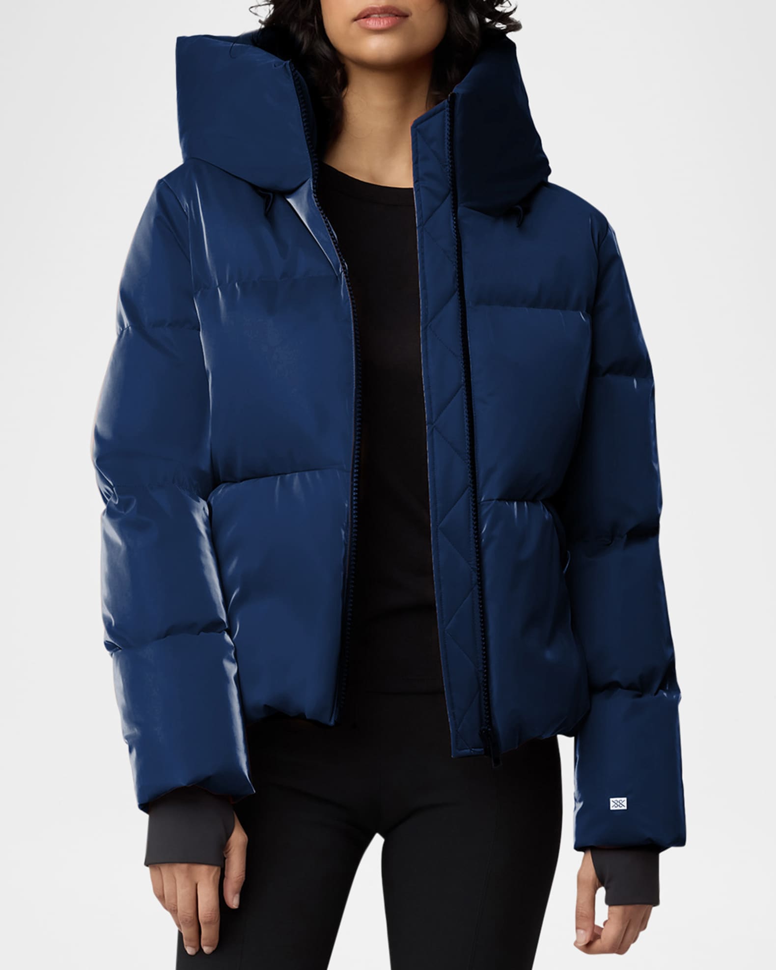 Velvet puffer jacket blue discount