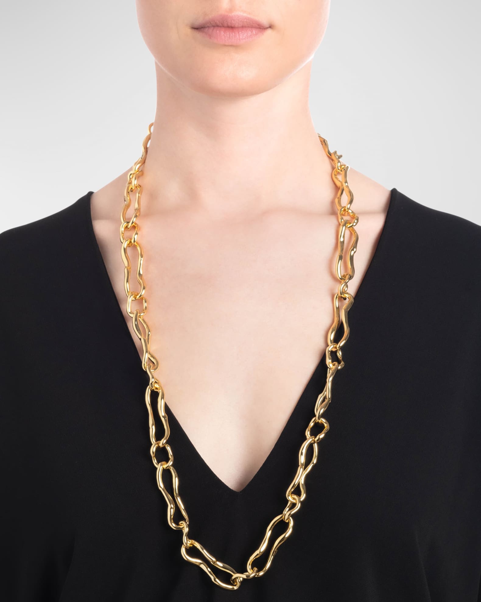 Brut Gold Long Curved Link Necklace, 32"L 1