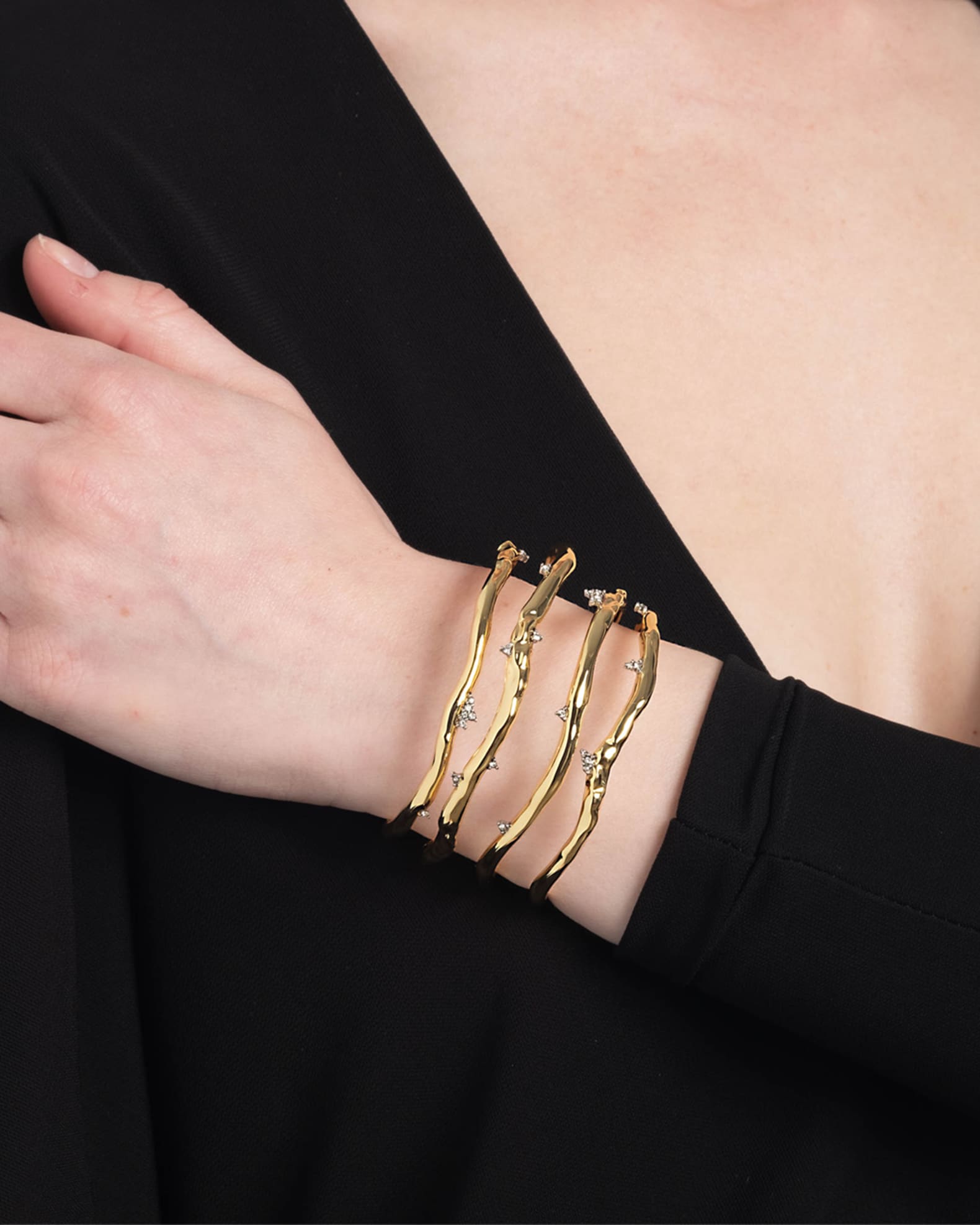 Alexis Bittar Brut Gold Plated Crystal Thorn Orbit Cuff Neiman Marcus