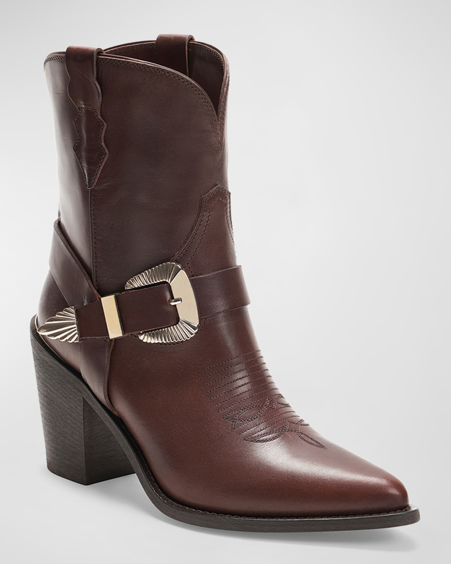 Charlotte Leather Buckle Western Booties