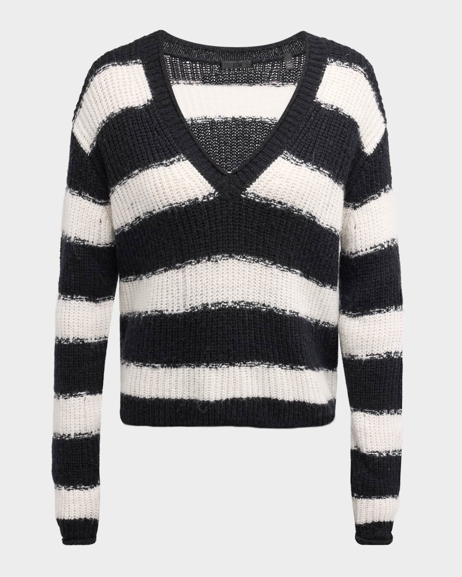 Striped Wool V Neck Sweater