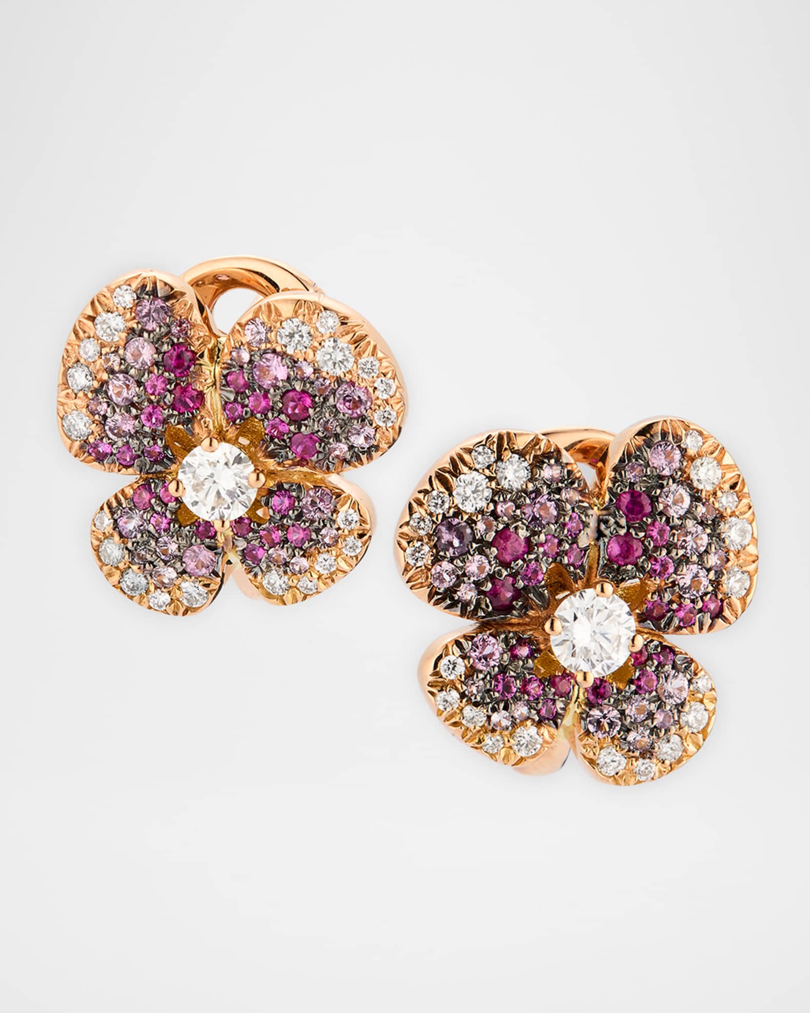 18K Rose Gold Flower Earrings with Diamonds and Pink Sapphires 0