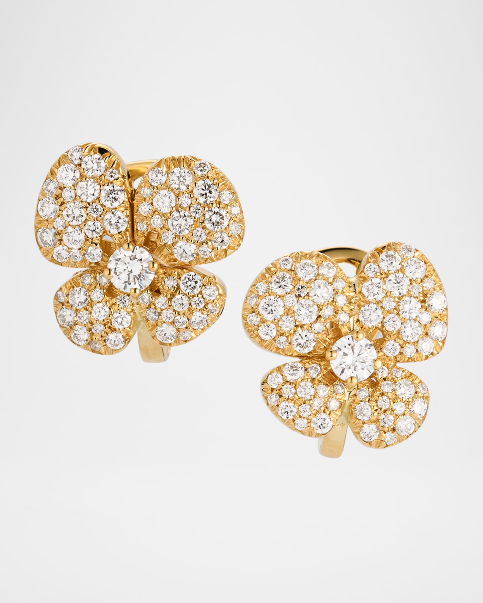 18K Yellow Gold Flower Earrings with Diamonds 0