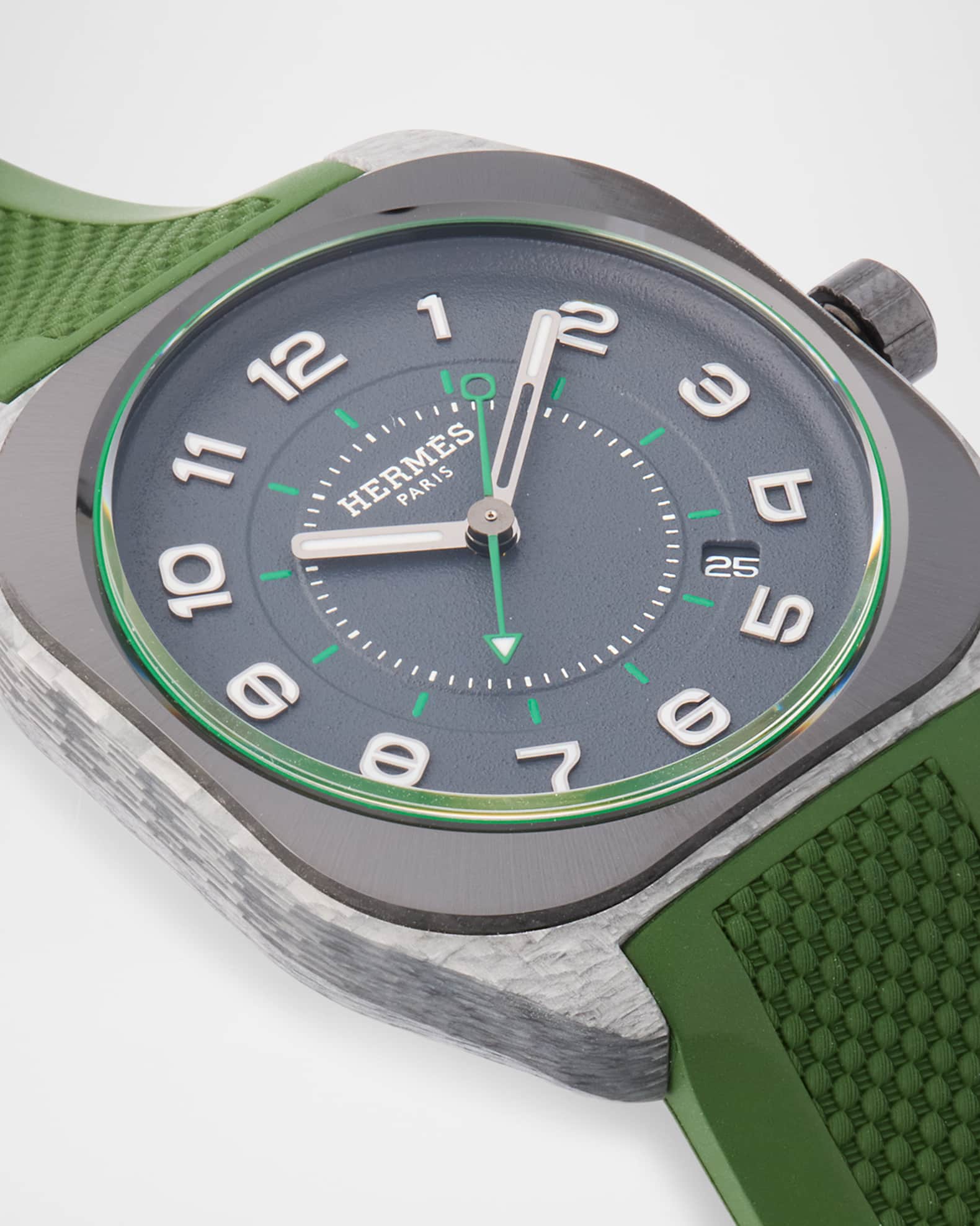 Hermes Hermès H08 Green Rubber Watch, 42 mm | Neiman Marcus
