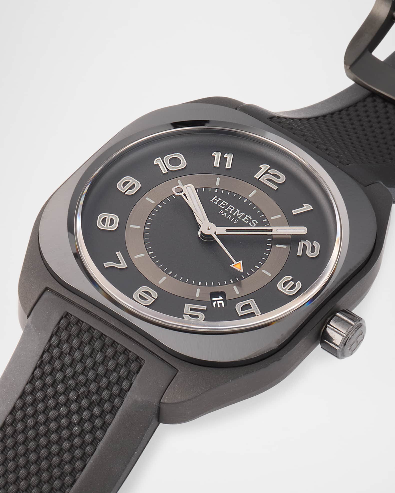 Hermes Hermès H08 Black Rubber Watch, 42 mm | Neiman Marcus