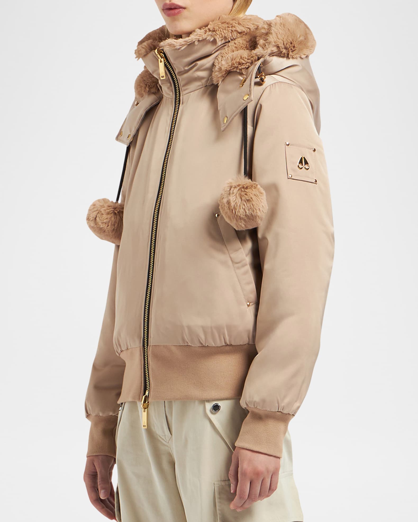 Padded bomber jacket with fur hood cheap
