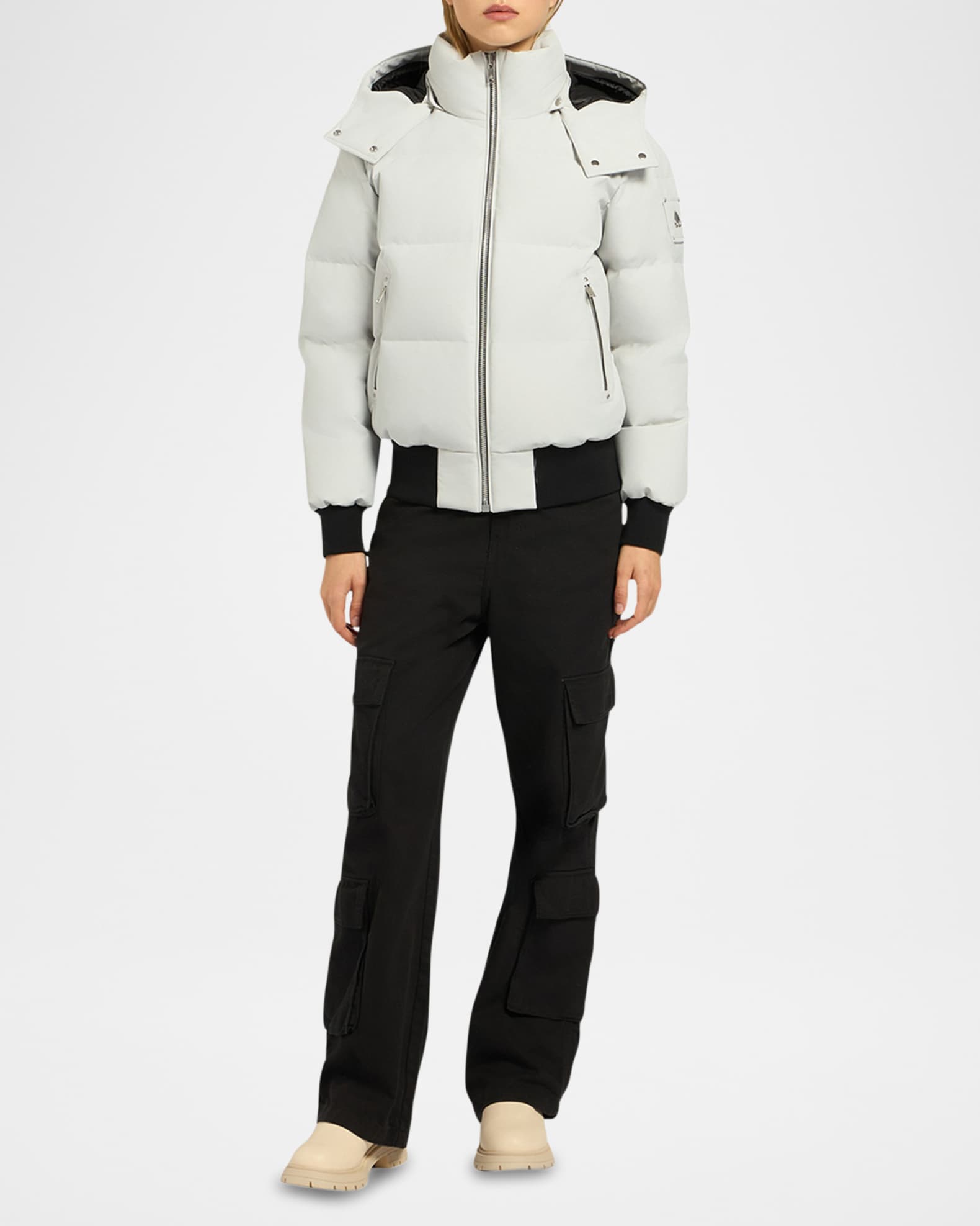 Cloud Bomber Jacket with Detachable Hood and Shearling Trim 1