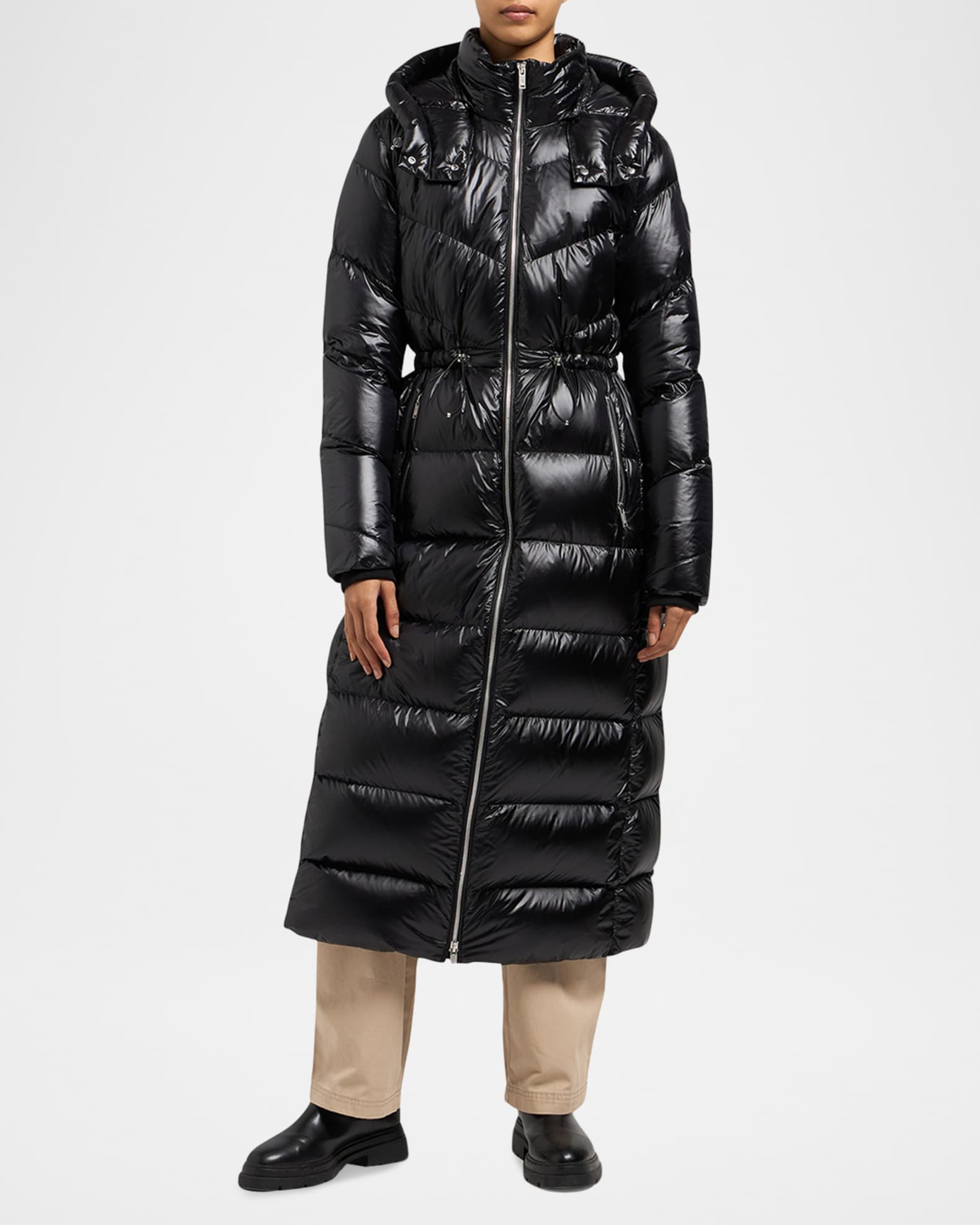 Long shiny puffer jacket shop