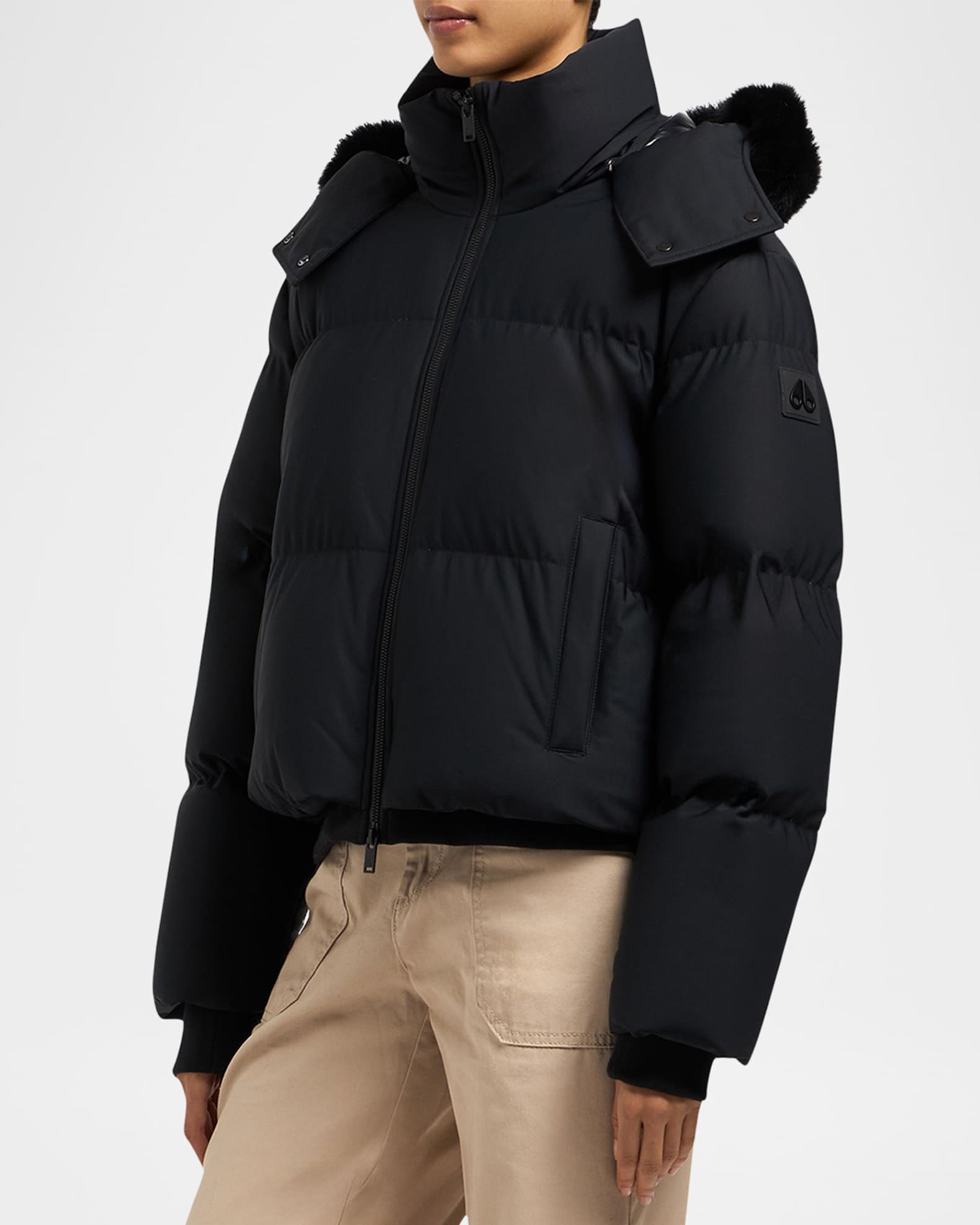 Misti Puffer Jacket with Detachable Hood and Shearling Trim