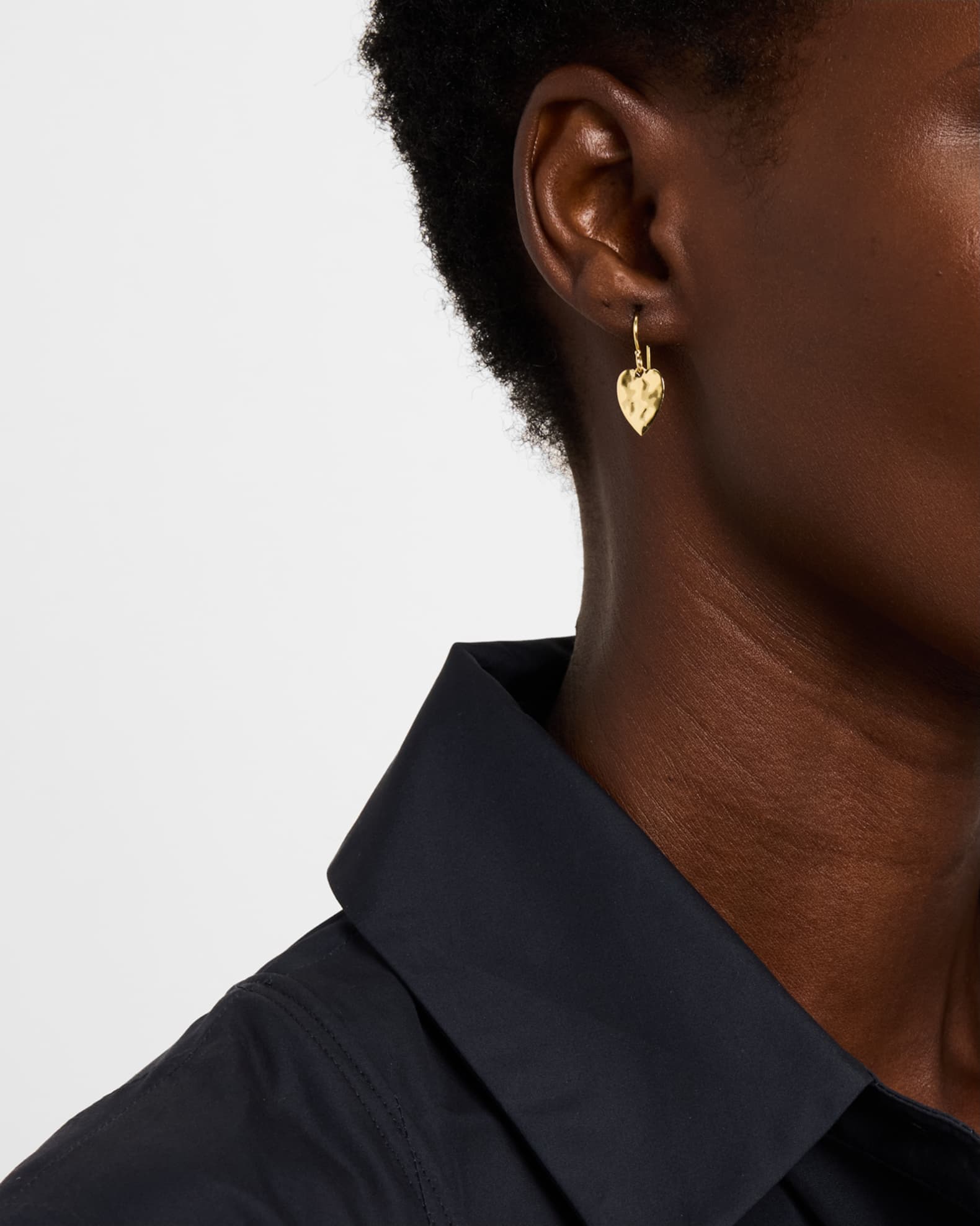 Classico Crinkle Mini Heart Shape Drop Earrings in 18K Gold 1