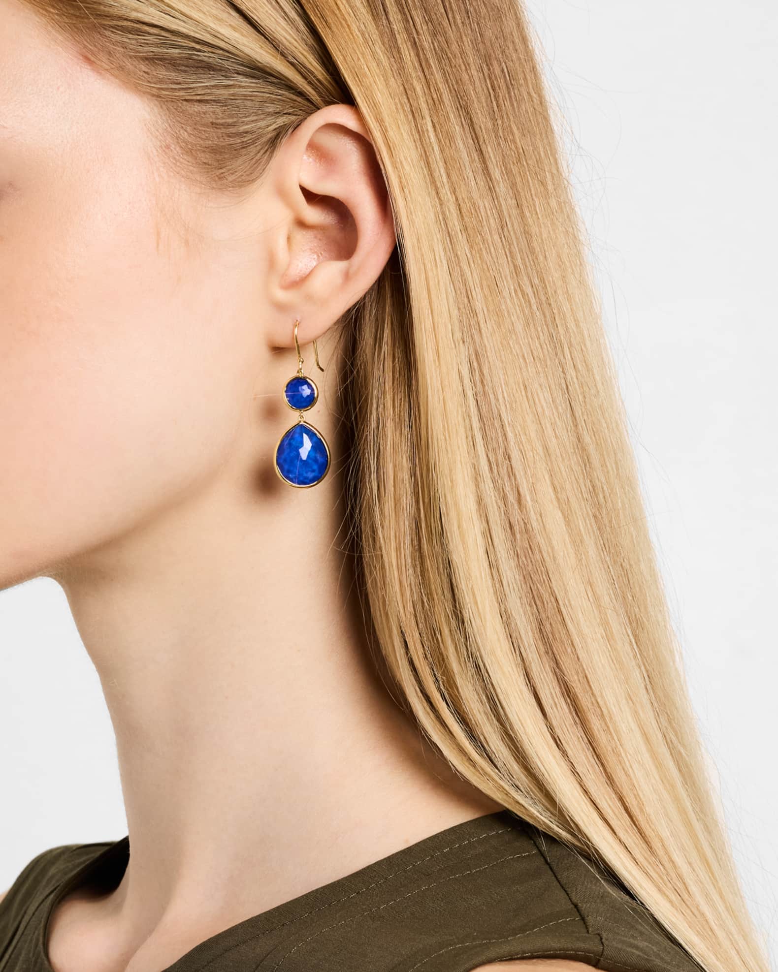 Ippolita Rock Candy Snowman Teardrop Rock Crystal and Lapis Doublet Earrings Neiman Marcus