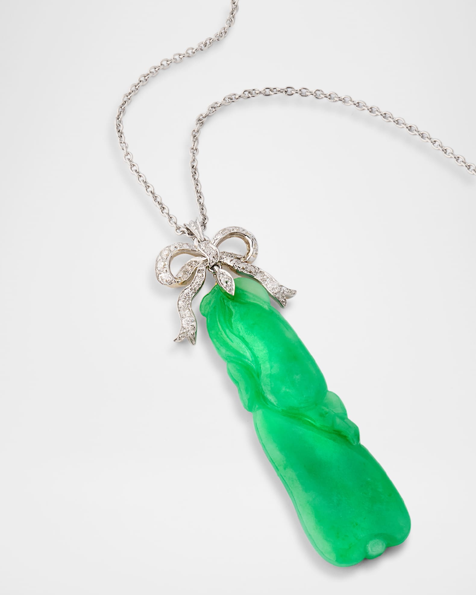 NM Estate Estate Platinum and 18K Gold Carved Jadeite Pendant Necklace with Diamonds Neiman Marcus