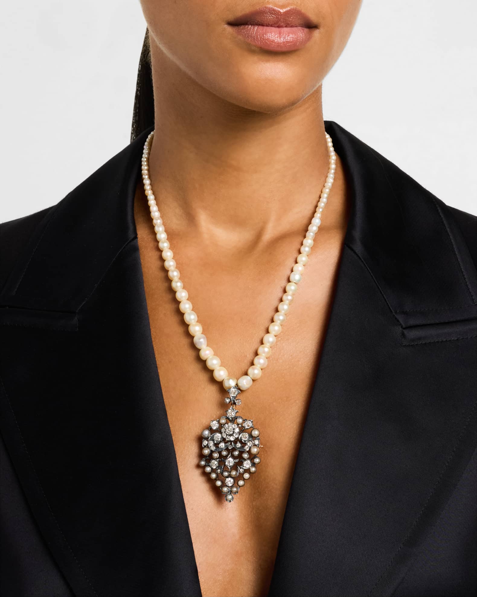 Estate 14K Yellow Gold Natural Pearl Pendant Necklace with Diamonds, 20" 1