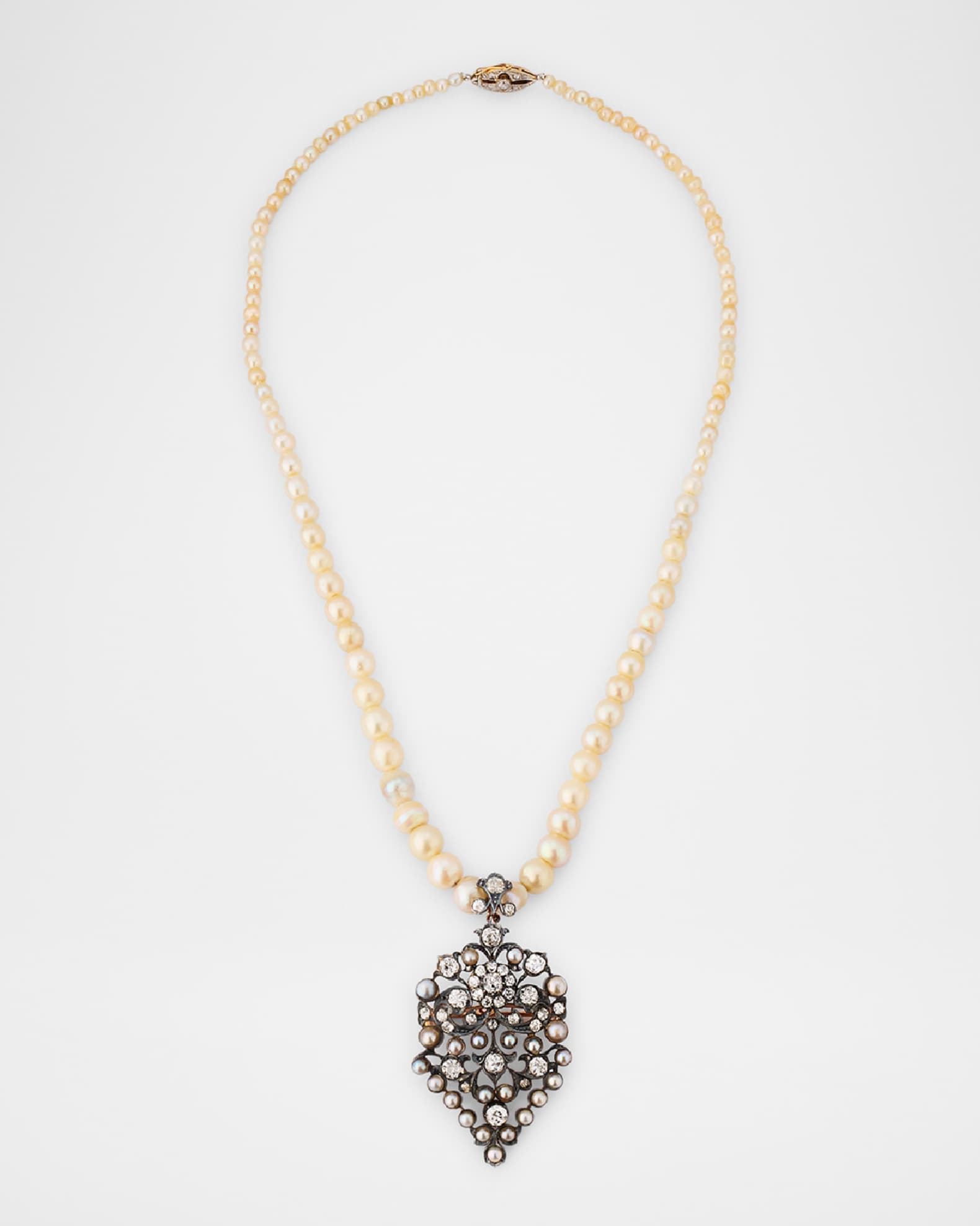 Estate 14K Yellow Gold Natural Pearl Pendant Necklace with Diamonds, 20" 0