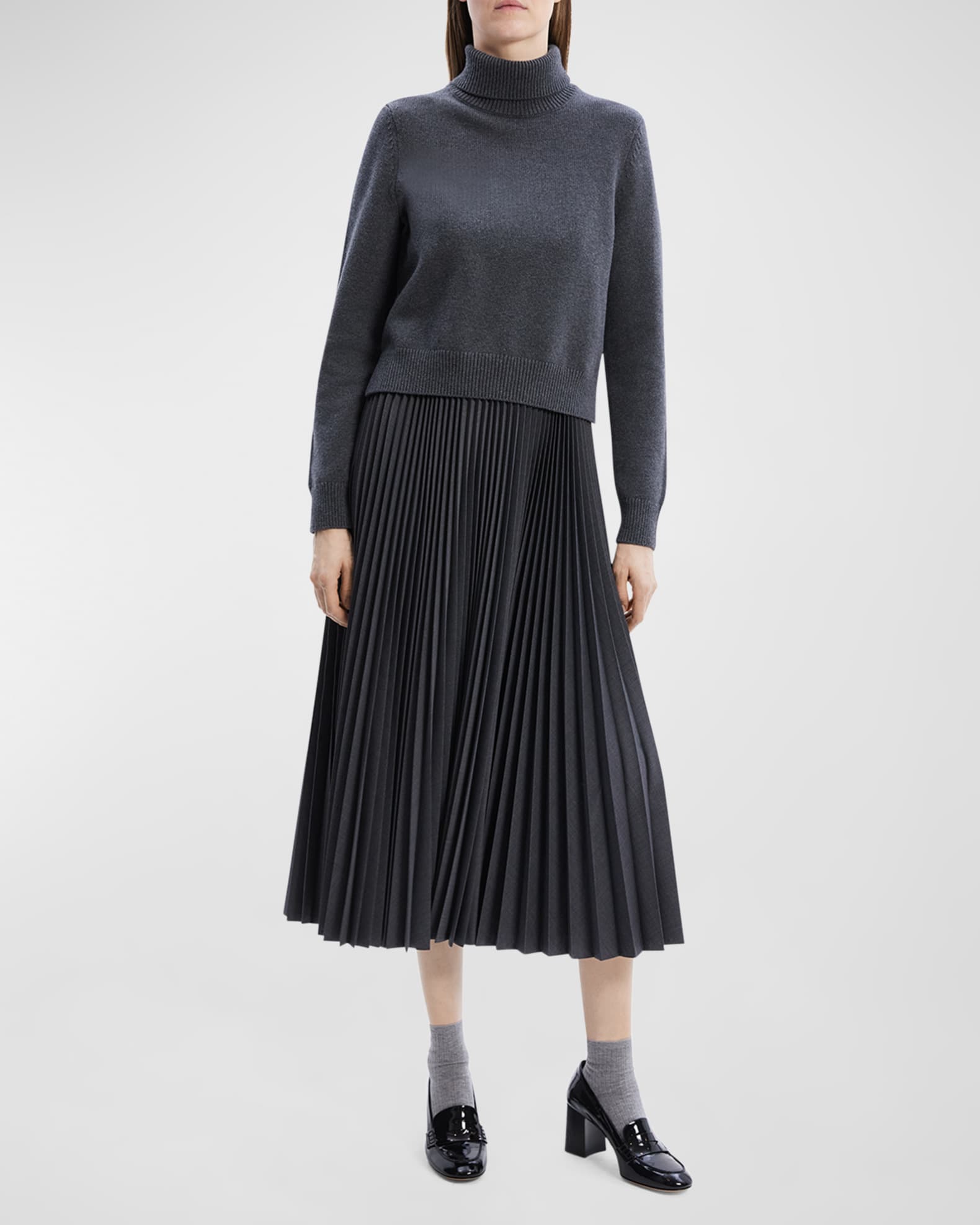 Turtleneck Wool Suiting Combo Midi Dress