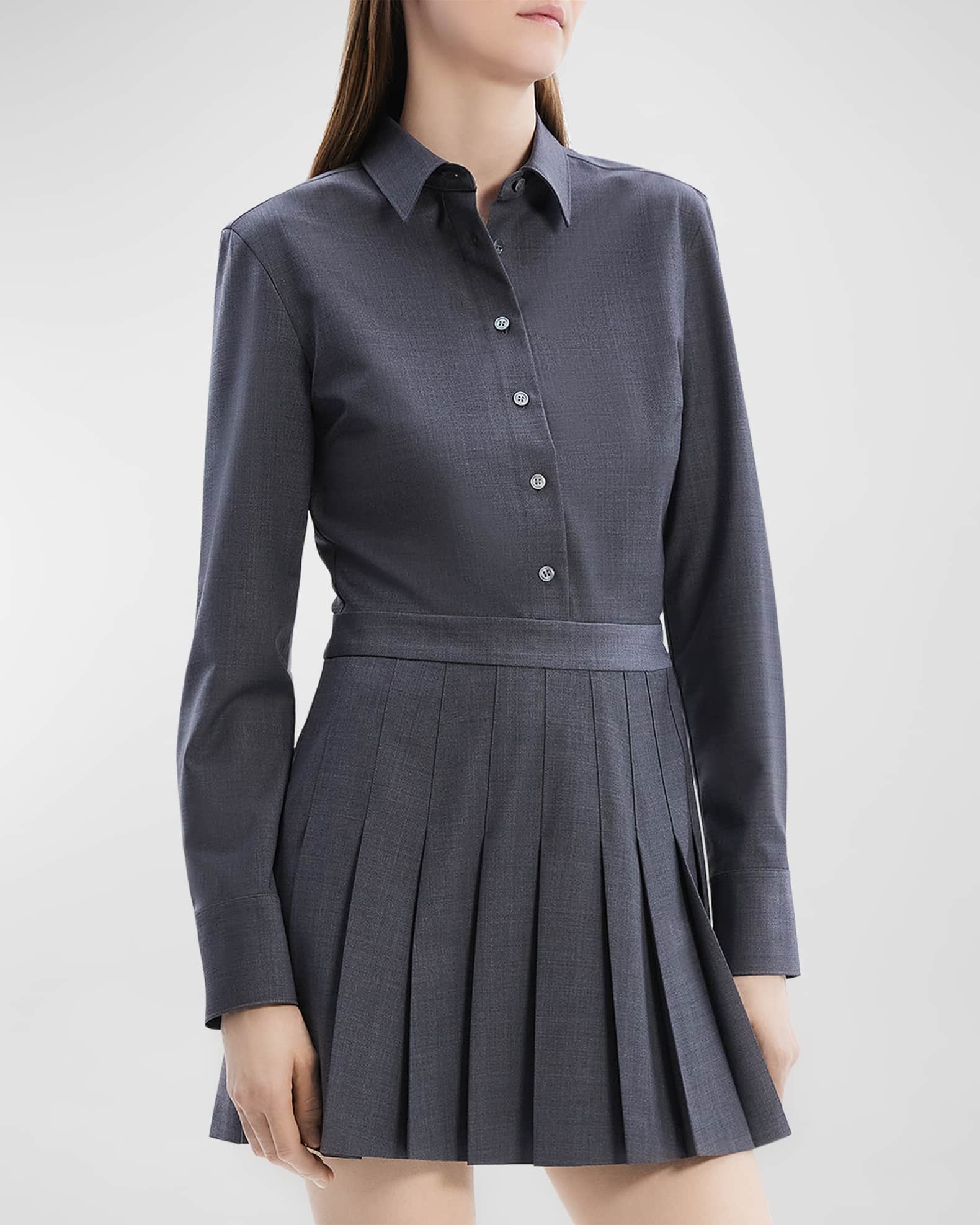 Theory Women s Pleated Stretch Wool blend Mini Dress