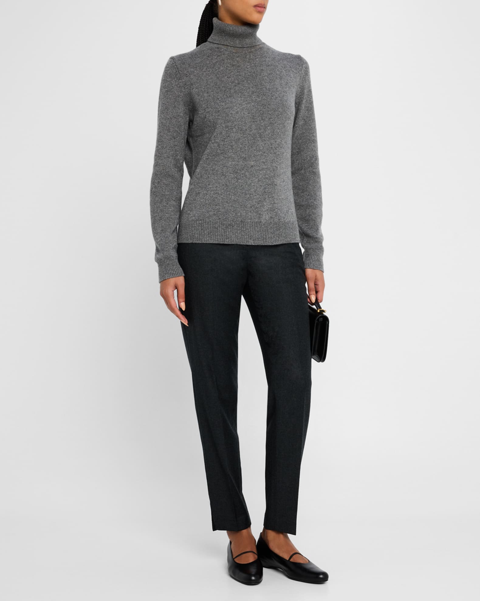 Fold-Over Long-Sleeve Cashmere Turtleneck Sweater 1