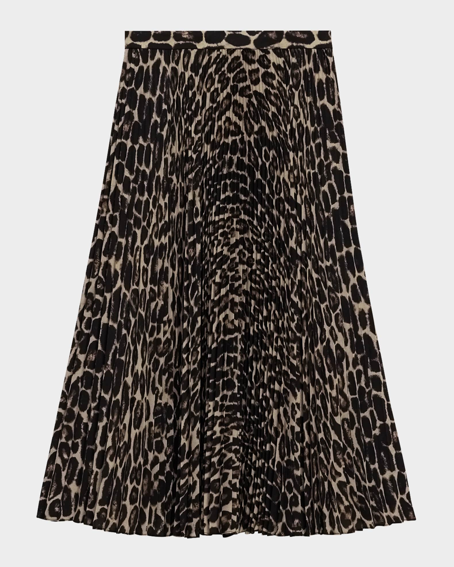 Pleated Leopard-Print Midi Skirt 0