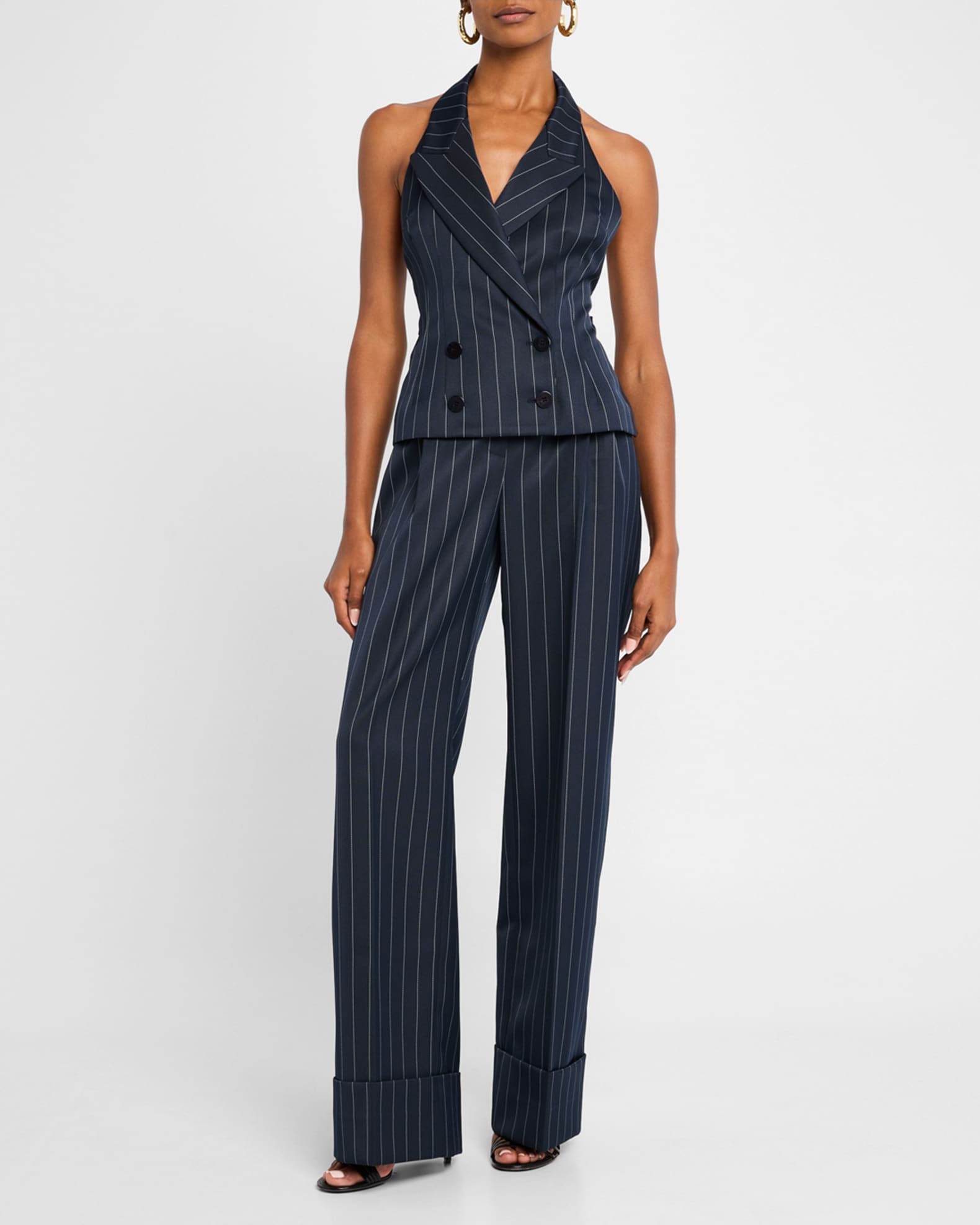 Pinstripe Double-Breasted Tailored Halter Vest 1