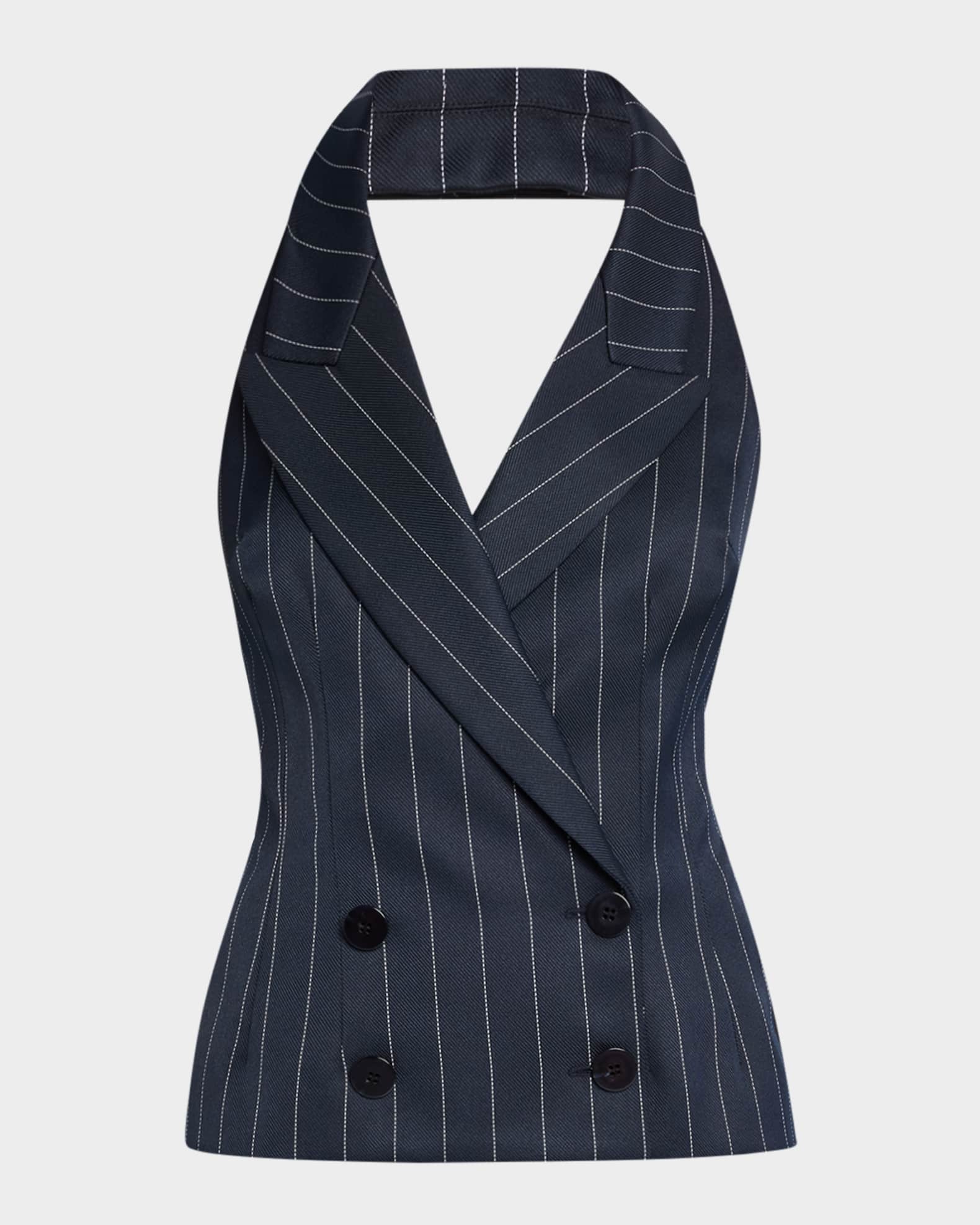 Pinstripe Double-Breasted Tailored Halter Vest 0