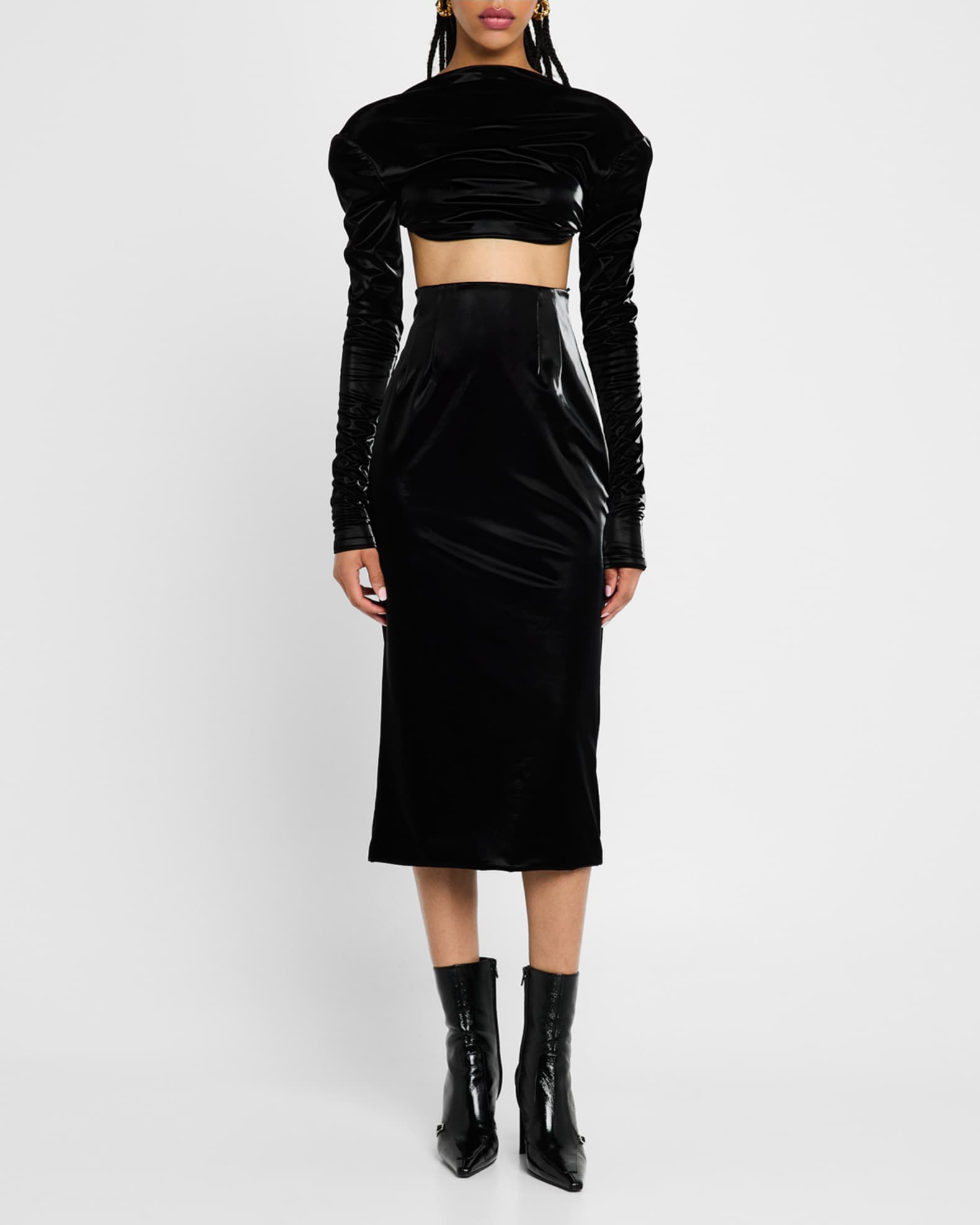 Portrait-Neck Long-Sleeve Backless Crop Top 1