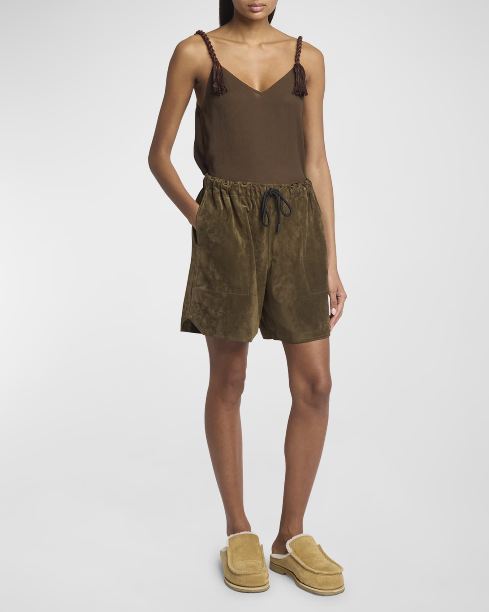 パンツ JW ANDERSON Women Shorts  Burmudas TR0384PG1744 130 BROWN JW Anderson Drawstring Suede Shorts | Neiman Marcus