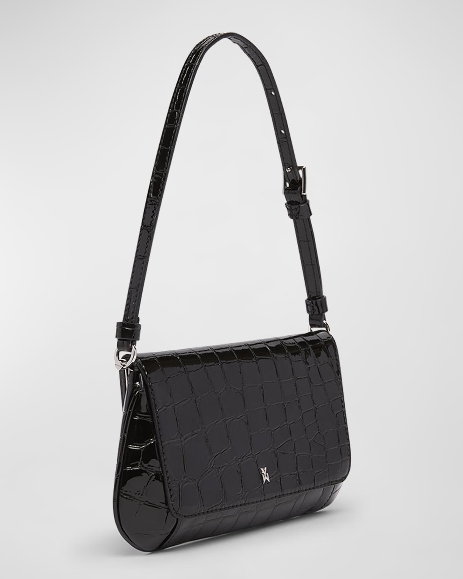 AMINA MUADDI AMIMINISATINBLACK 関税送料込 Amina Muaddi Ami Mini Frame Croc-Embossed Shoulder Bag