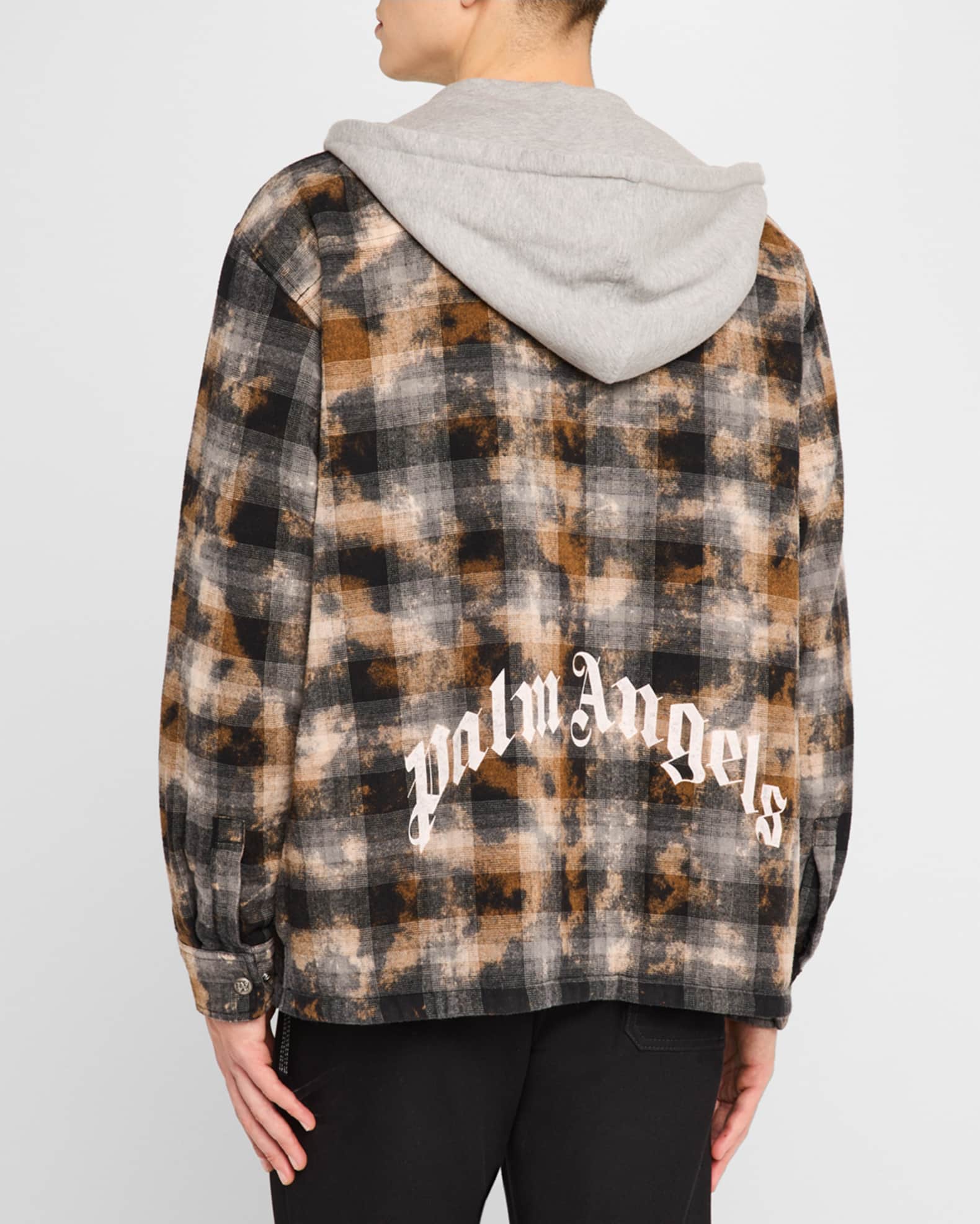 新品入荷 Palm Angels Men's Curved Logo Hooded Check Overshirt シャツ