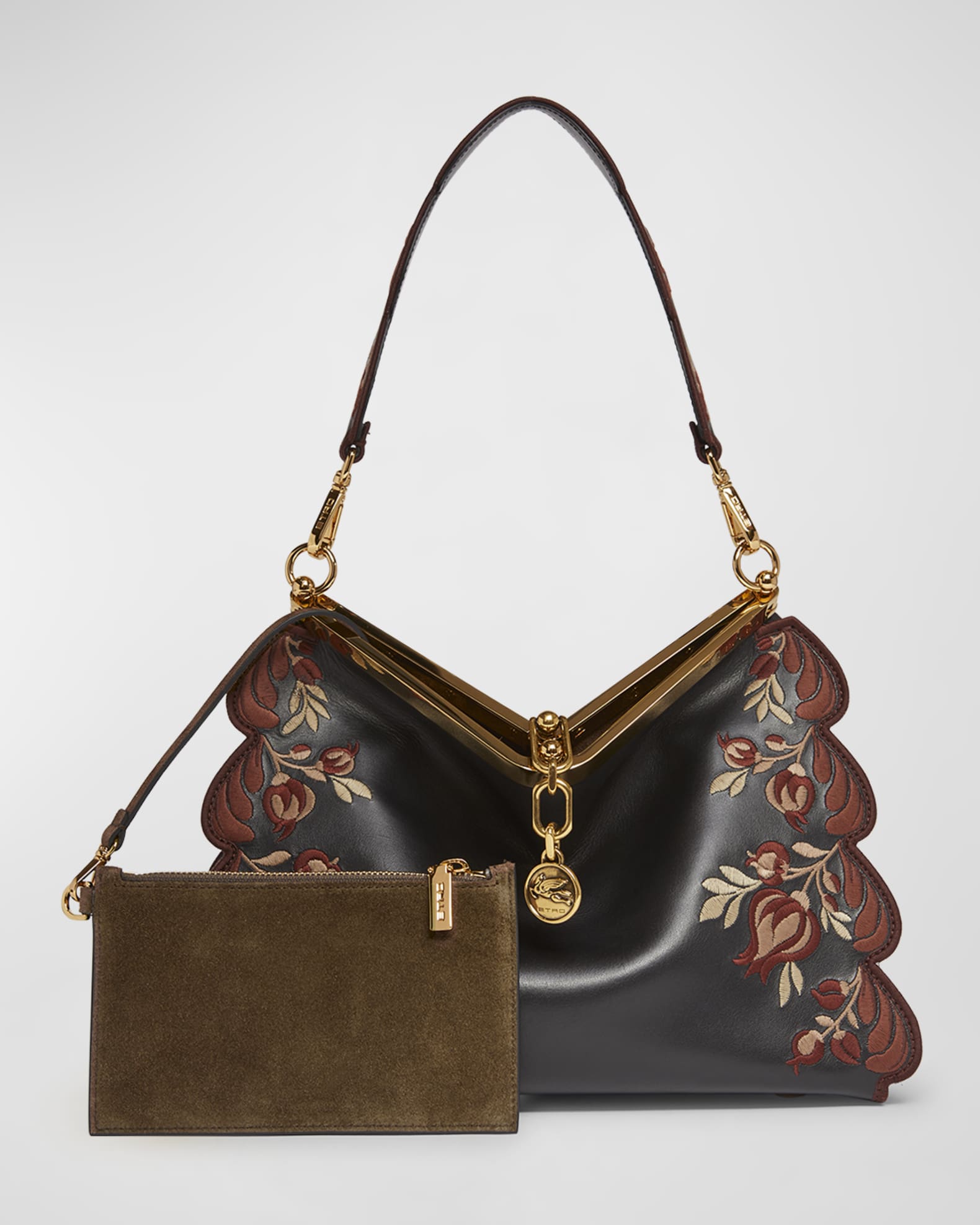 Etro Embroidered Leather Shoulder Bag Neiman Marcus